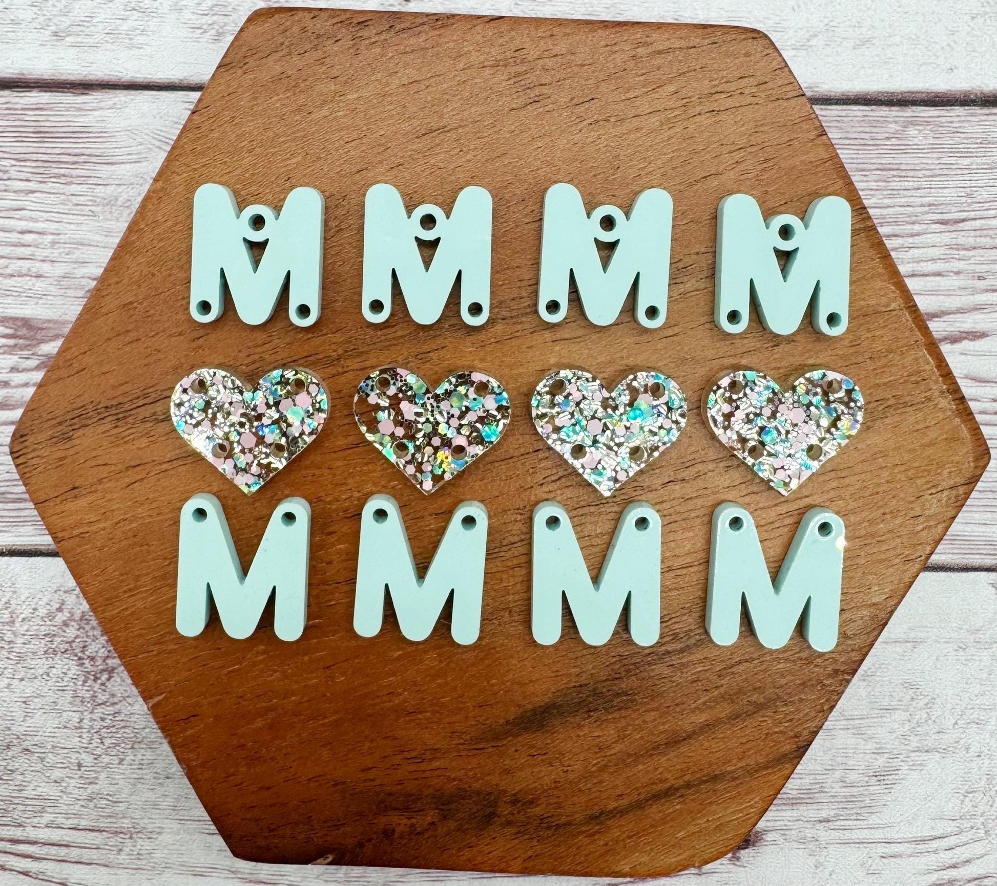 Mint Green Glitter Heart Mom Mama Mother’s Day Earring Blanks, DIY Jewelry Making