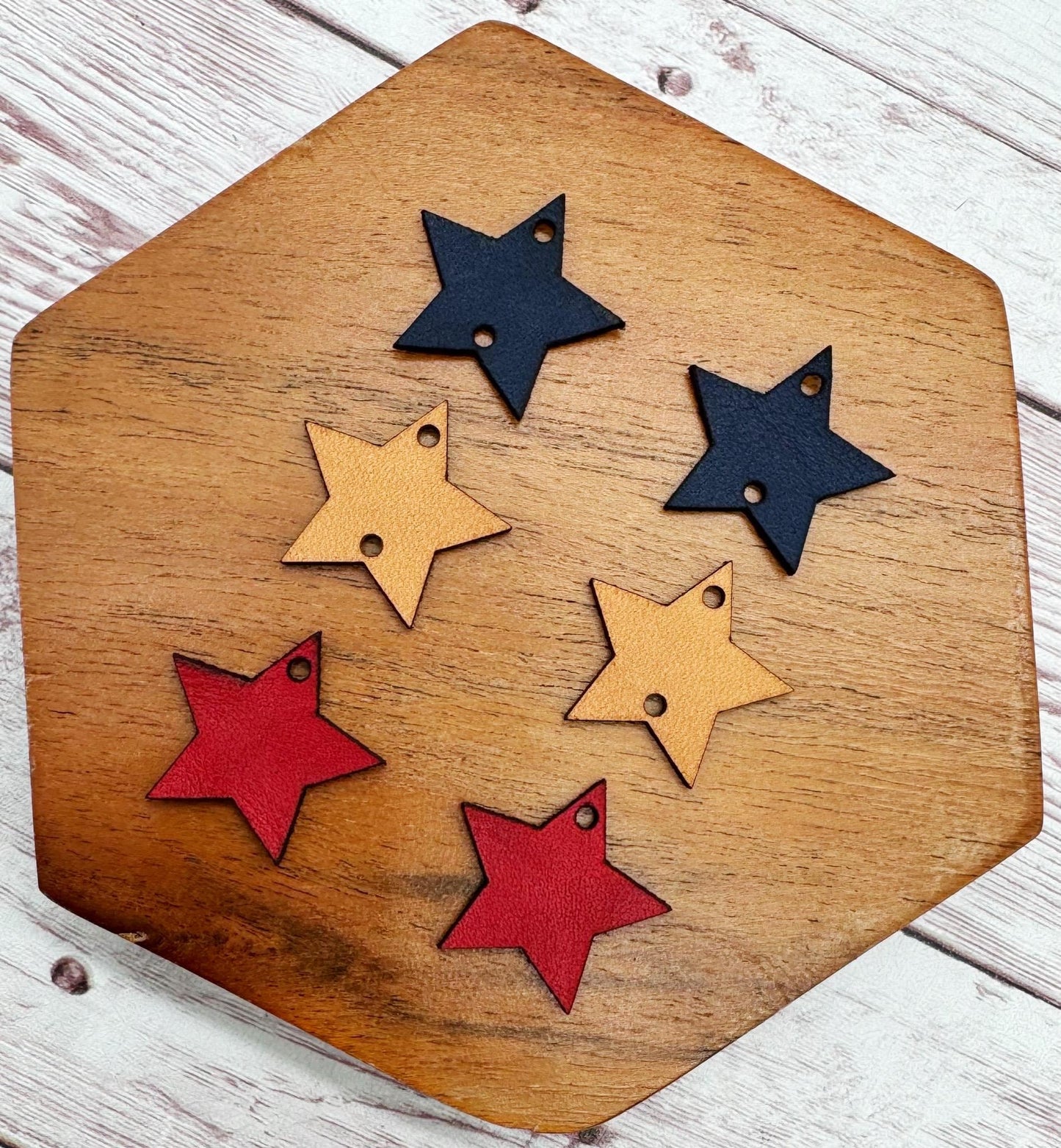 Navy, Natural, and Red Leather Star Trio 4th of July Acrylic Set Earring Blanks, DIY Jewelry Making