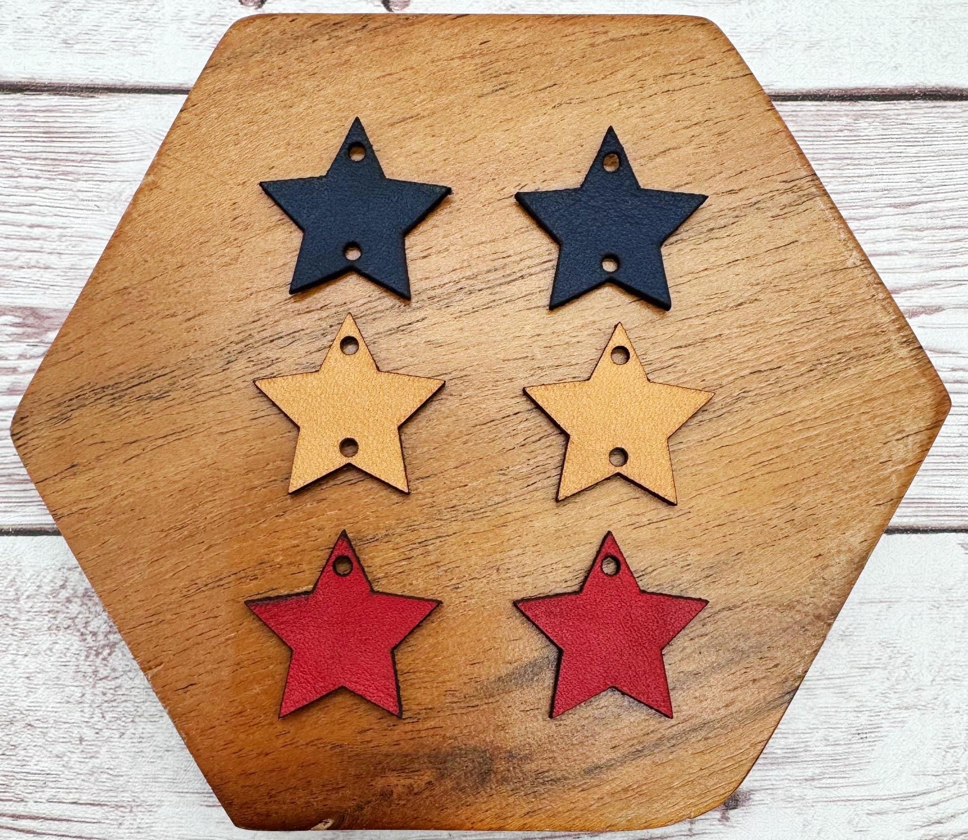 Navy, Natural, and Red Leather Star Trio 4th of July Acrylic Set Earring Blanks, DIY Jewelry Making