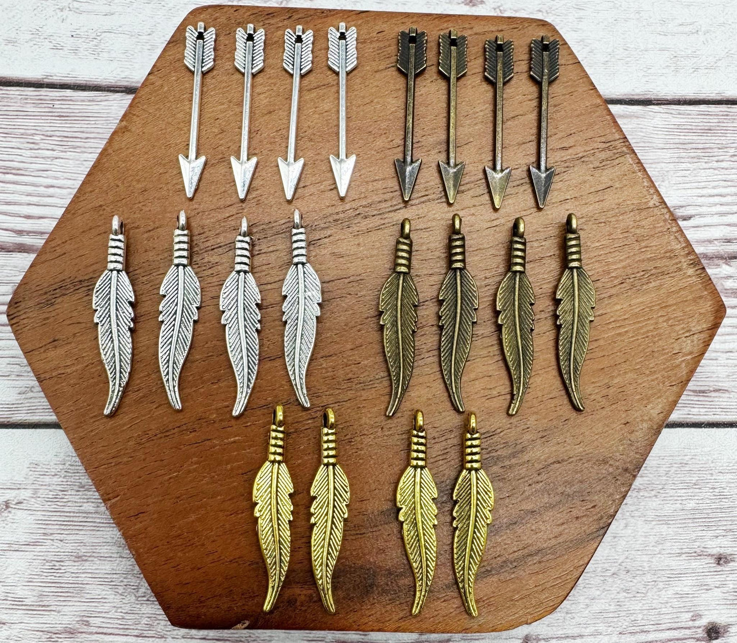 Set of 10 Feather and Arrow Earring Charms, Jewelry Making, Earring Findings, DIY Jewelry Making