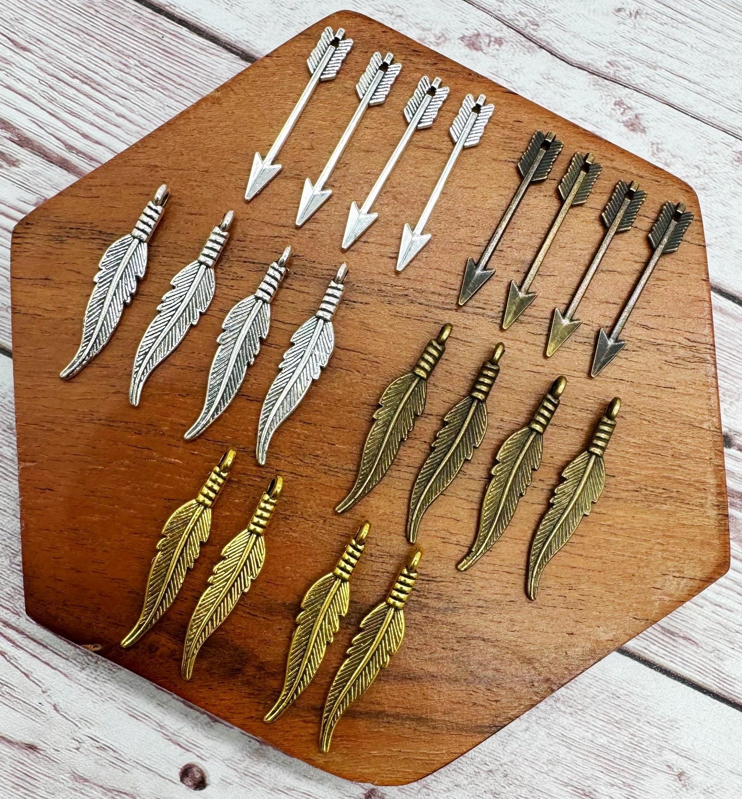 Set of 10 Feather and Arrow Earring Charms, Jewelry Making, Earring Findings, DIY Jewelry Making