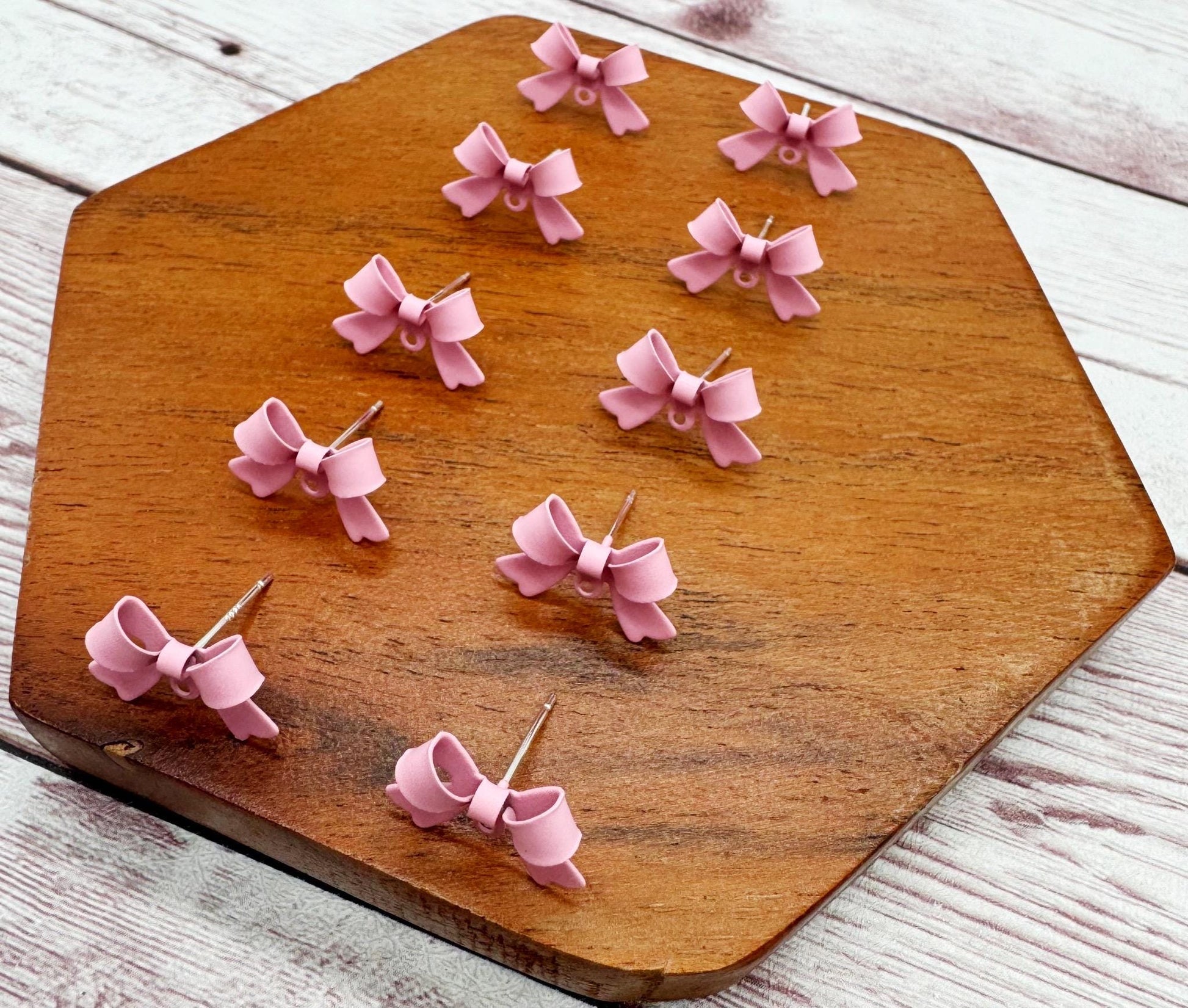 Light Pink Bow Stud Connectors, Jewelry Making, Earring Findings, Set of 5 Pair, DIY Jewelry Making