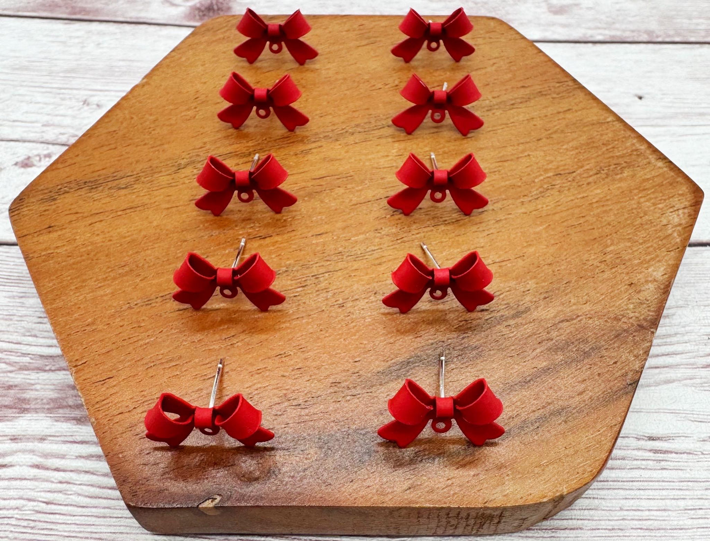 Red Bow Stud Connectors, Jewelry Making, Earring Findings, Set of 5 Pair, DIY Jewelry Making