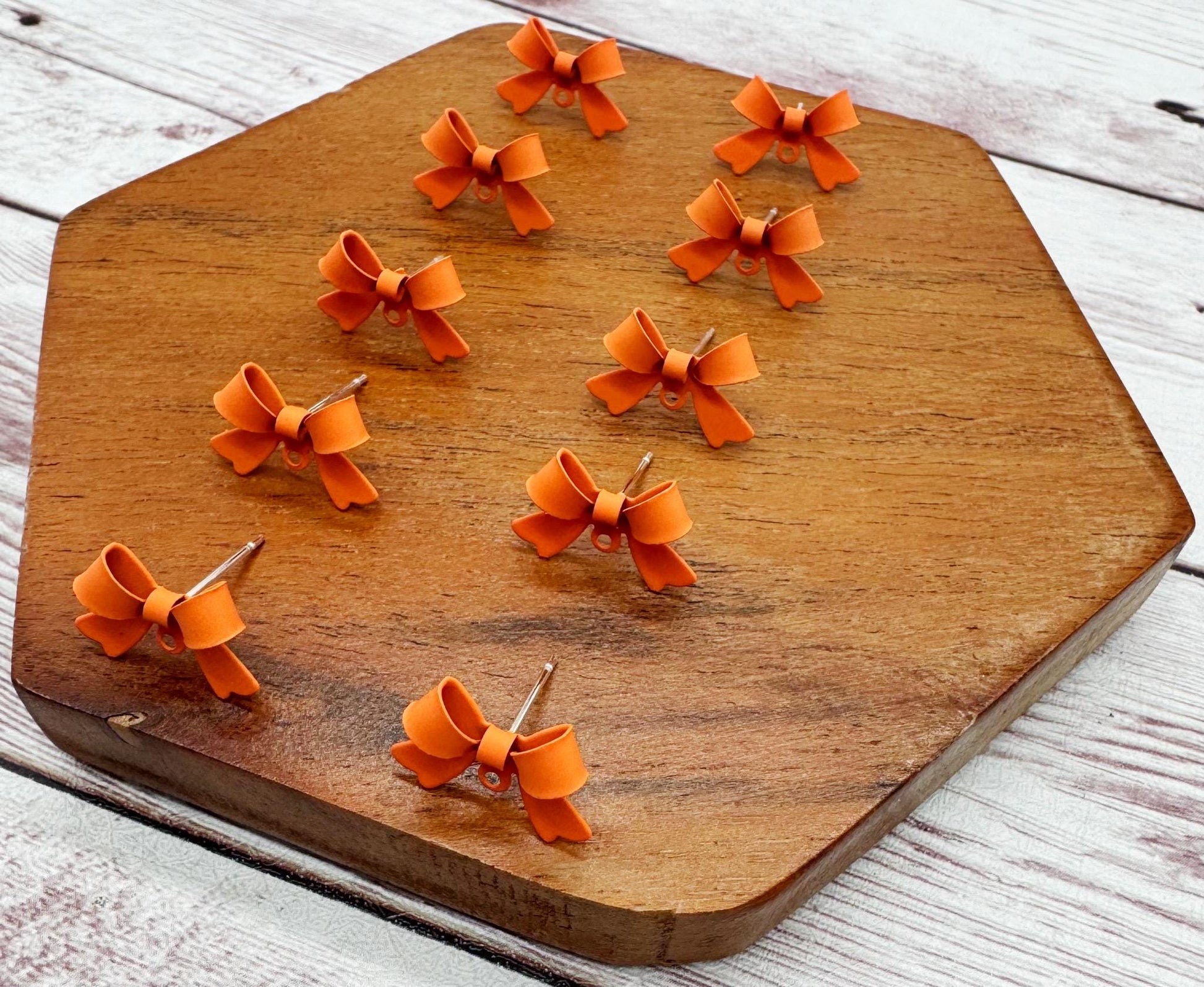 Orange Bow Stud Connectors, Jewelry Making, Earring Findings, Set of 5 Pair, DIY Jewelry Making