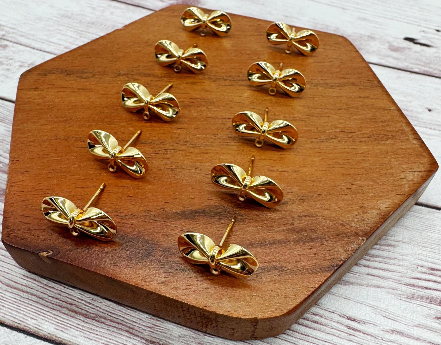 Gold Bow Knot Stud Connectors, Jewelry Making, Earring Findings, Set of 5 Pair, DIY Jewelry Making