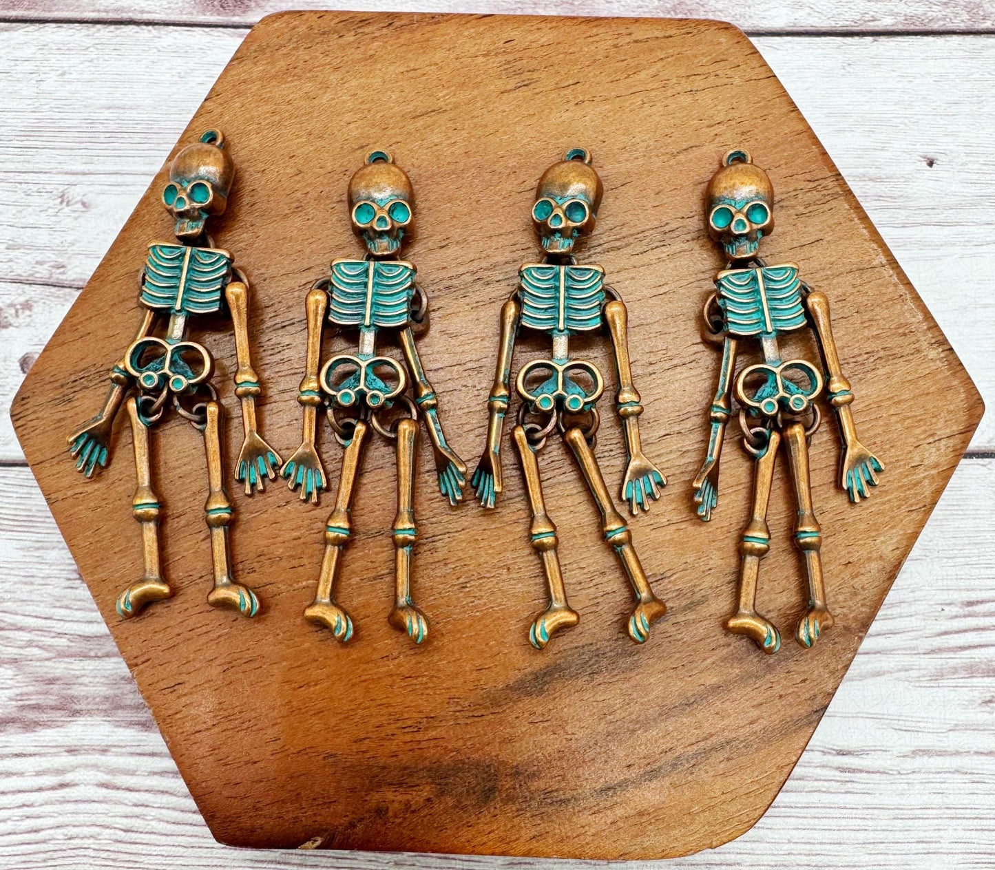 Skeleton Red Copper and Green Patina Earring Blanks, 61x13mm, Halloween Earring Findings, DIY Jewelry Making