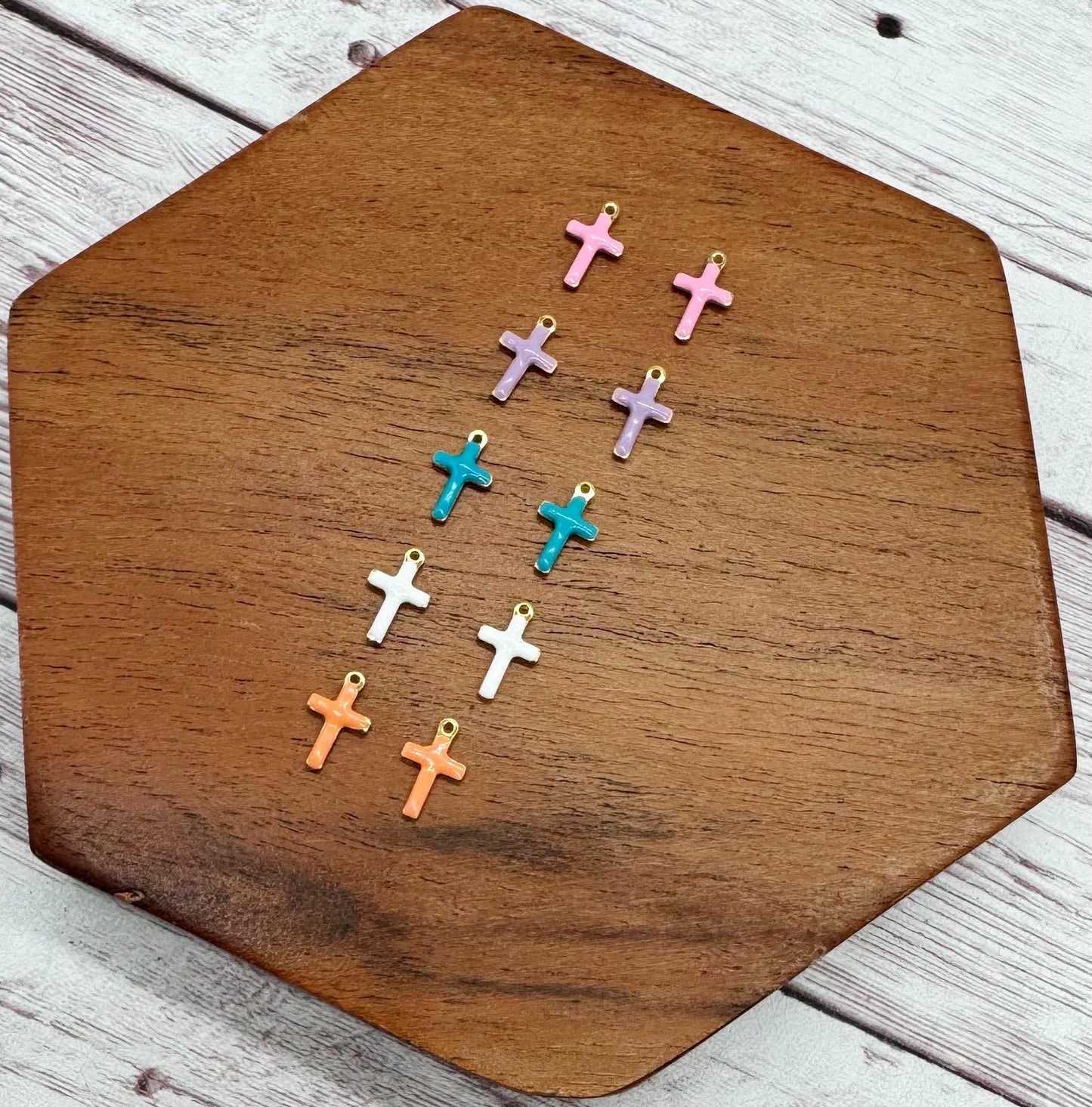 Set of 5 Pair Mini Stainless Steel Enamel Cross Earring Charms, Assorted Colors, 10x6mm, Earring Findings, DIY Jewelry Making