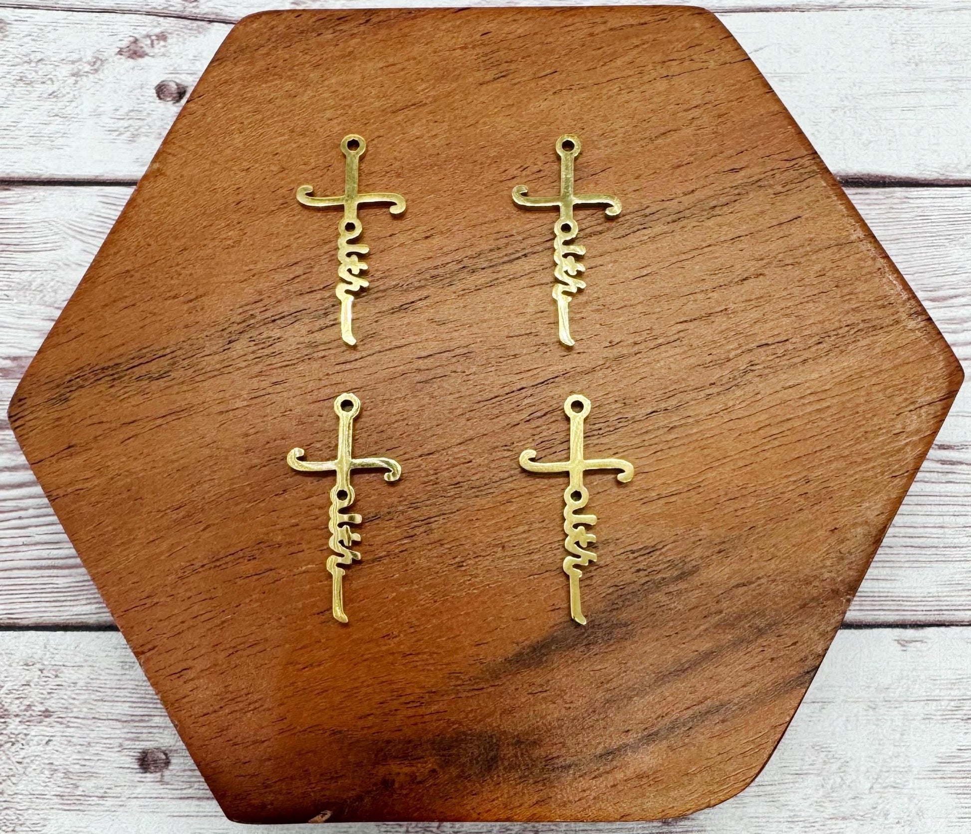 Stainless Steel Gold Faith Cross Earring Charms, Earring Blanks, 27x13mm, Earring Findings, DIY Jewelry Making