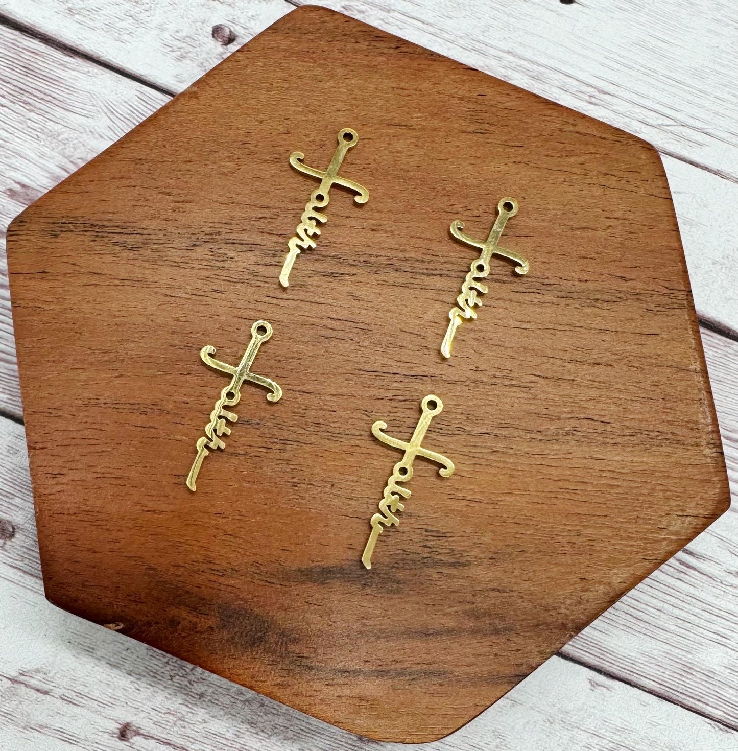 Stainless Steel Gold Faith Cross Earring Charms, Earring Blanks, 27x13mm, Earring Findings, DIY Jewelry Making