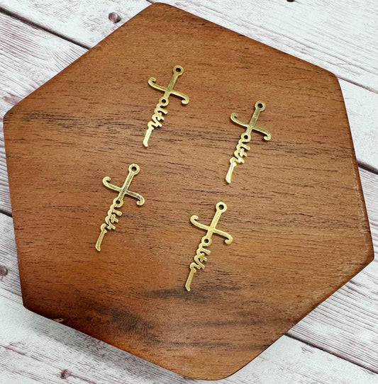 Stainless Steel Gold Faith Cross Earring Charms, Earring Blanks, 27x13mm, Earring Findings, DIY Jewelry Making