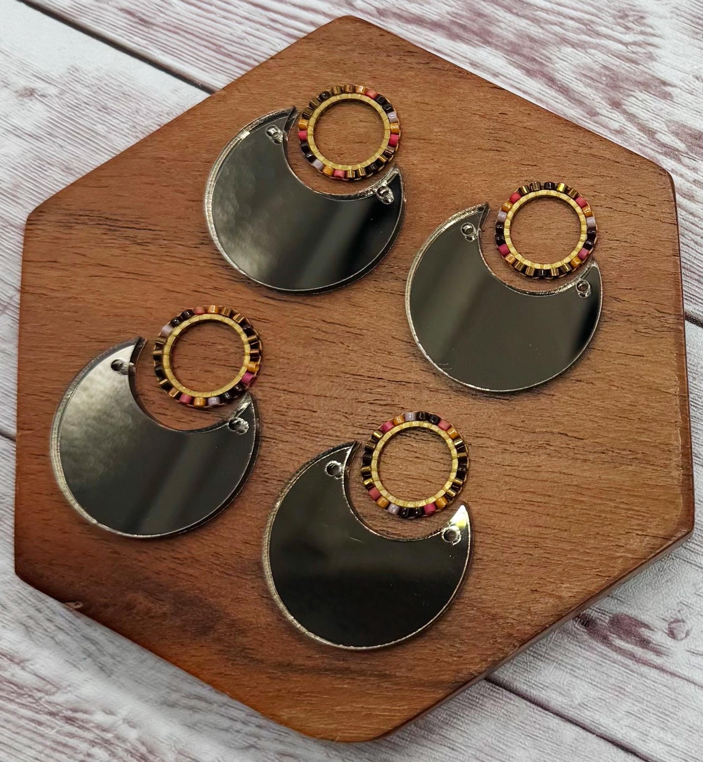 Bronze Mirrored Acrylic and Japanese Seed Bead Open Circle Connector Earring Blank Set, DIY Jewelry Making