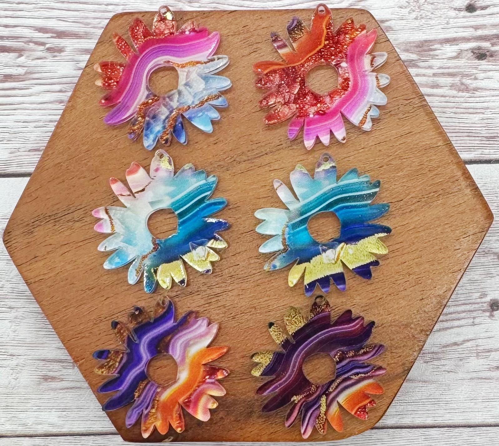 Colorful Geode Print Flower Acrylic Earring Blanks, DIY Jewelry Making