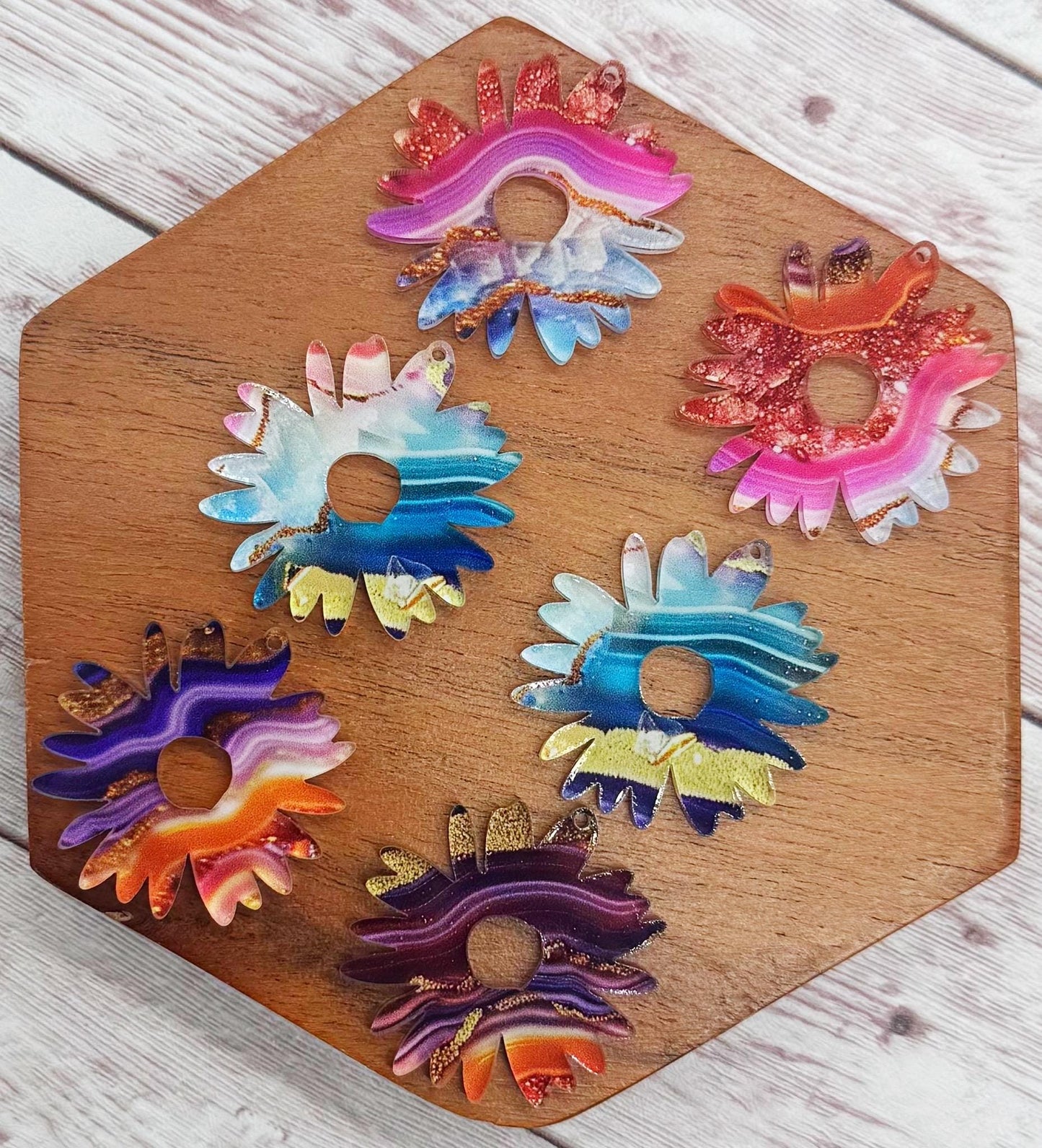 Colorful Geode Print Flower Acrylic Earring Blanks, DIY Jewelry Making