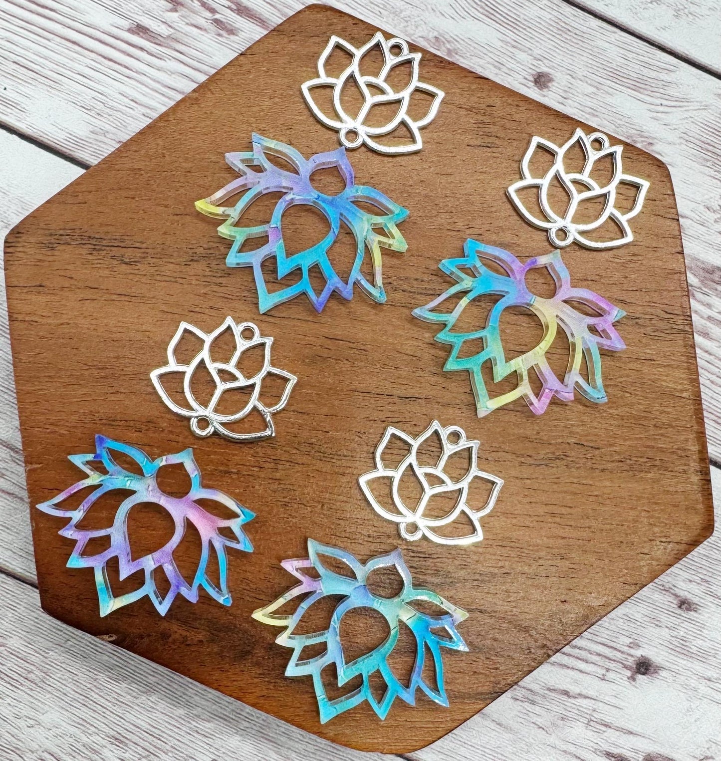Colorful Lotus Acrylic and Silver Alloy Lotus Connector Set Earring Blanks, DIY Jewelry Making