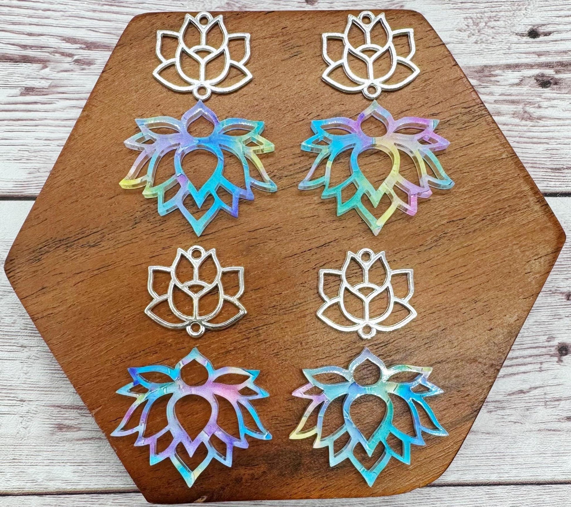 Colorful Lotus Acrylic and Silver Alloy Lotus Connector Set Earring Blanks, DIY Jewelry Making