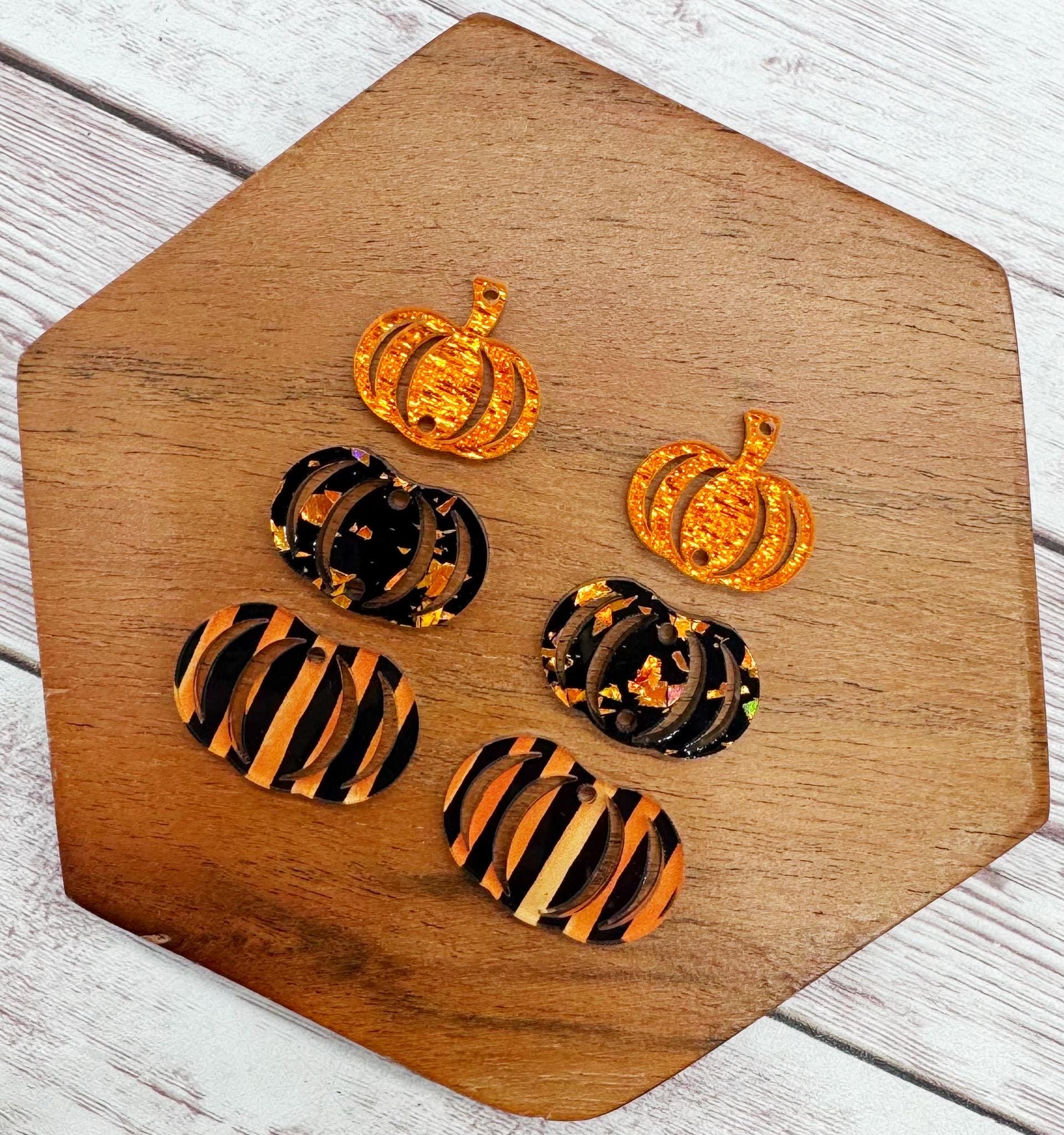 Striped, Glitter, and Shimmer Stacked Pumpkin Trio Acrylic Earring Blanks, DIY Jewelry Making