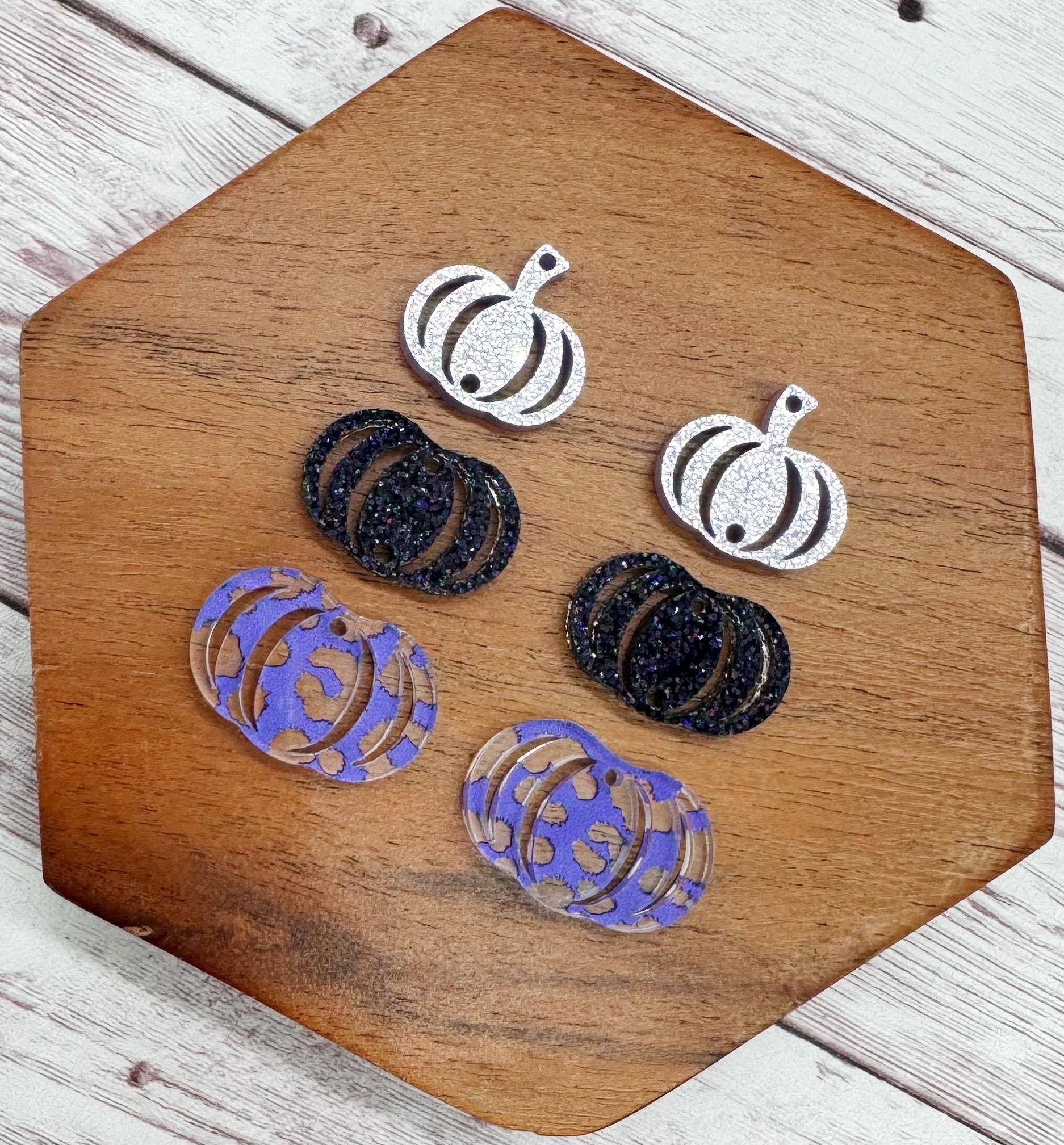 Purple Leopard Print and Glitter Stacked Pumpkin Trio Acrylic Earring Blanks, DIY Jewelry Making