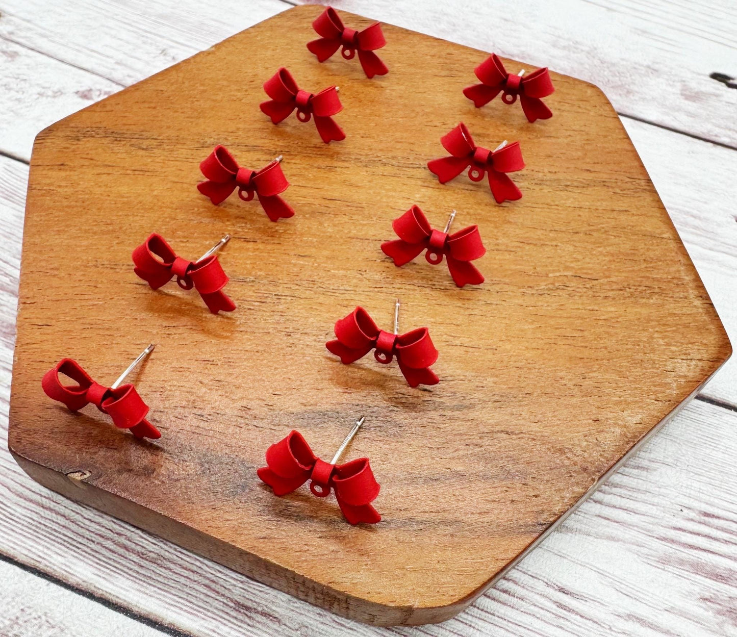 Red Bow Stud Connectors, Jewelry Making, Earring Findings, Set of 5 Pair, DIY Jewelry Making