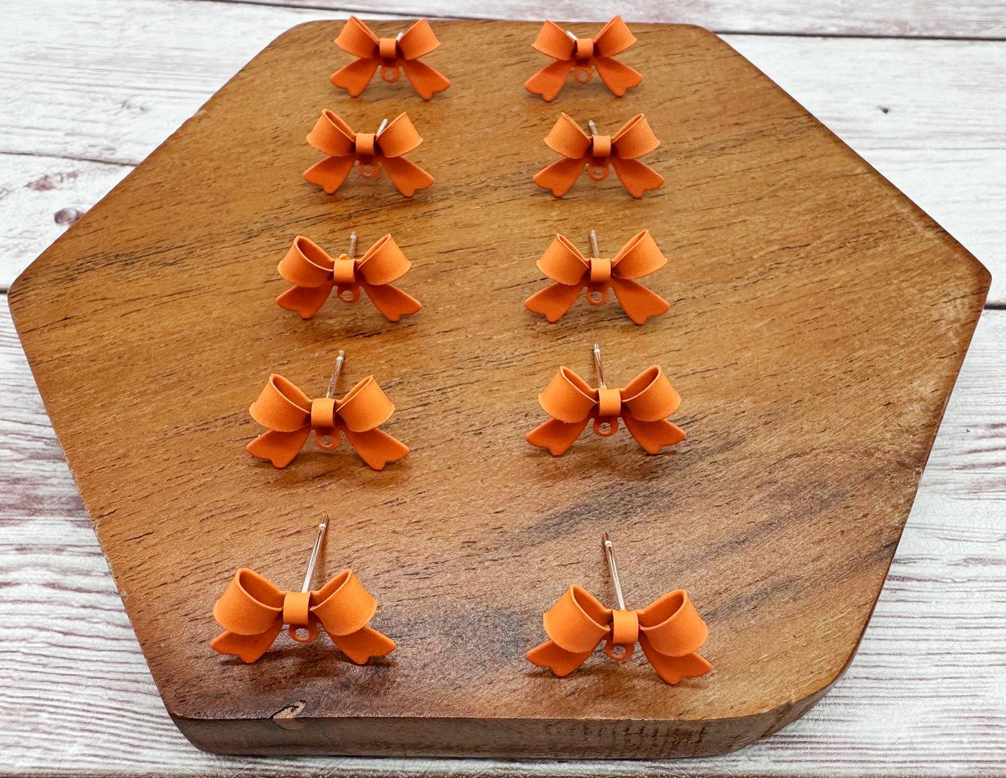 Orange Bow Stud Connectors, Jewelry Making, Earring Findings, Set of 5 Pair, DIY Jewelry Making