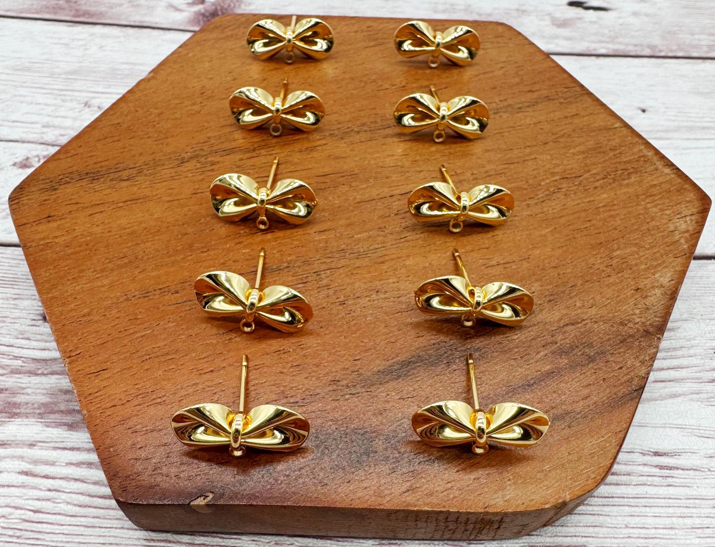 Gold Bow Knot Stud Connectors, Jewelry Making, Earring Findings, Set of 5 Pair, DIY Jewelry Making