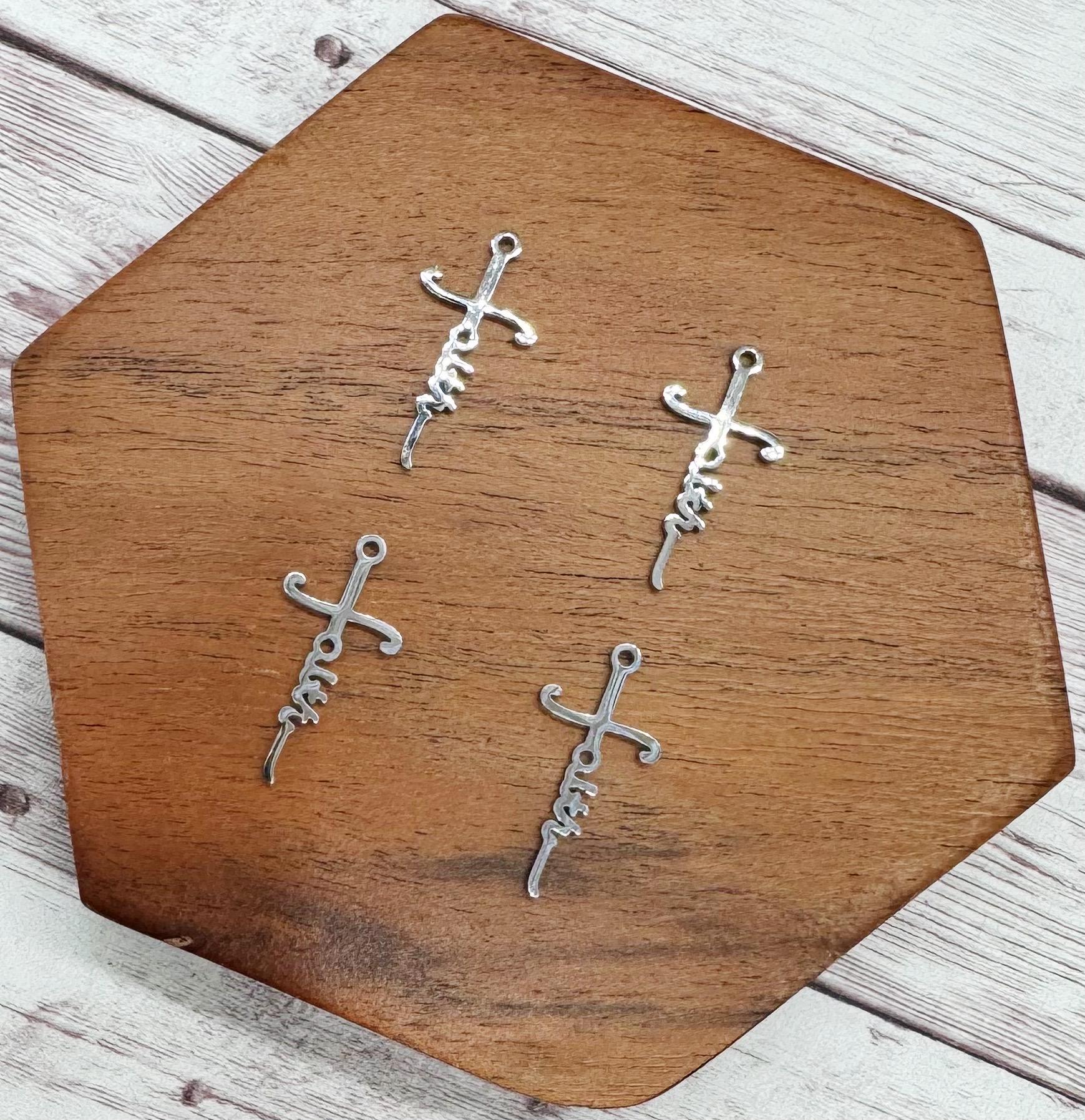 Stainless Steel Silver Faith Cross Earring Charms, Earring Blanks, 27x13mm, Earring Findings, DIY Jewelry Making