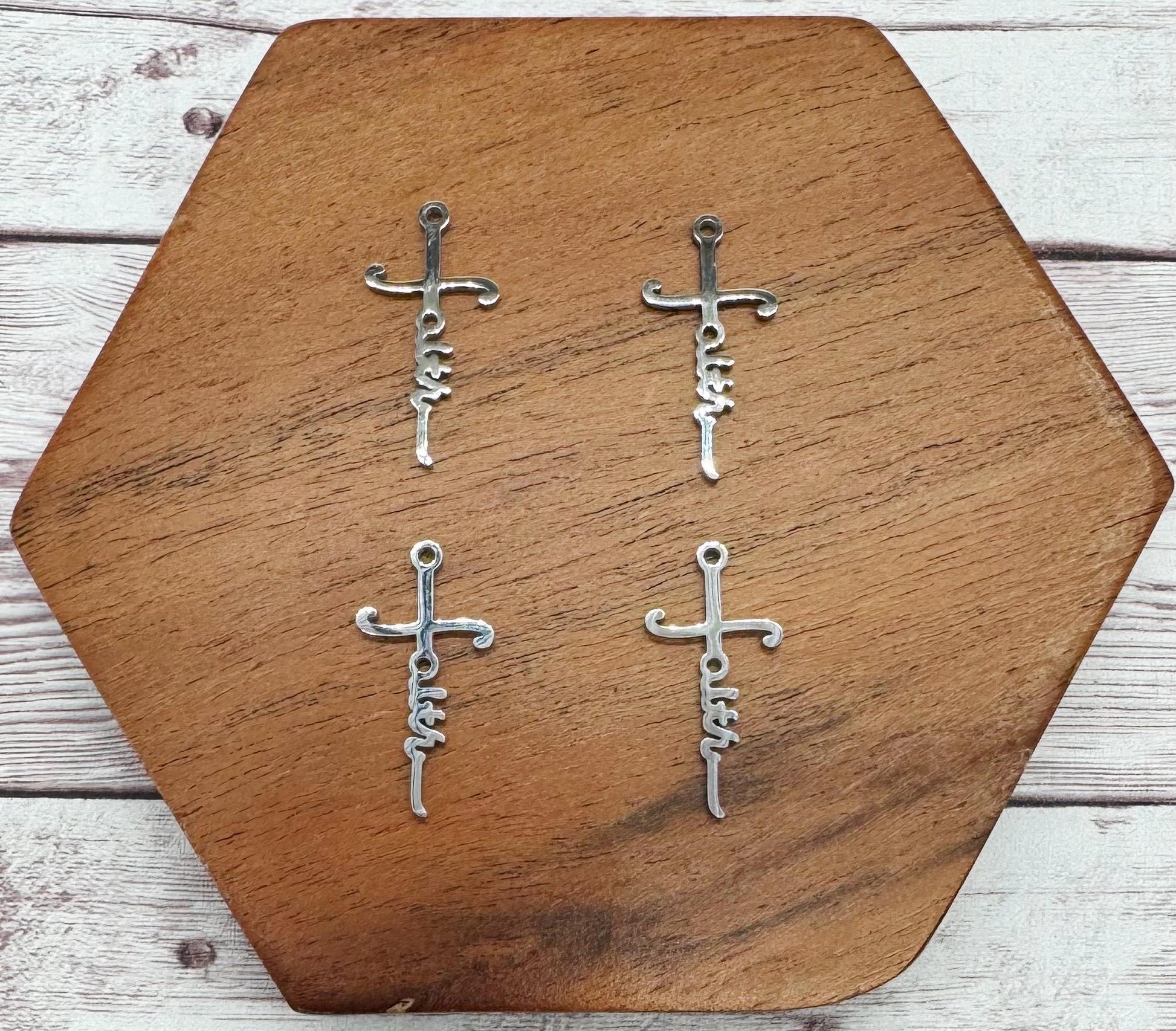 Stainless Steel Silver Faith Cross Earring Charms, Earring Blanks, 27x13mm, Earring Findings, DIY Jewelry Making