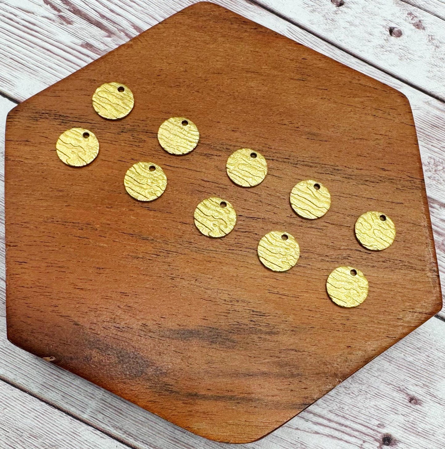 Set of 5 Pair Mini Stainless Steel Gold Textured Round Earring Charms, 10.5mm, Earring Findings, DIY Jewelry Making