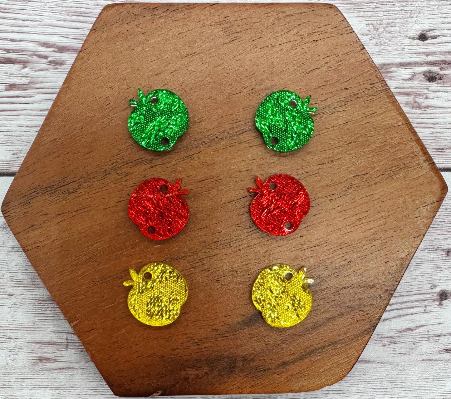 Linen Shimmer Acrylic Apple Trio Set Earring Blanks, Teacher, DIY Jewelry Making