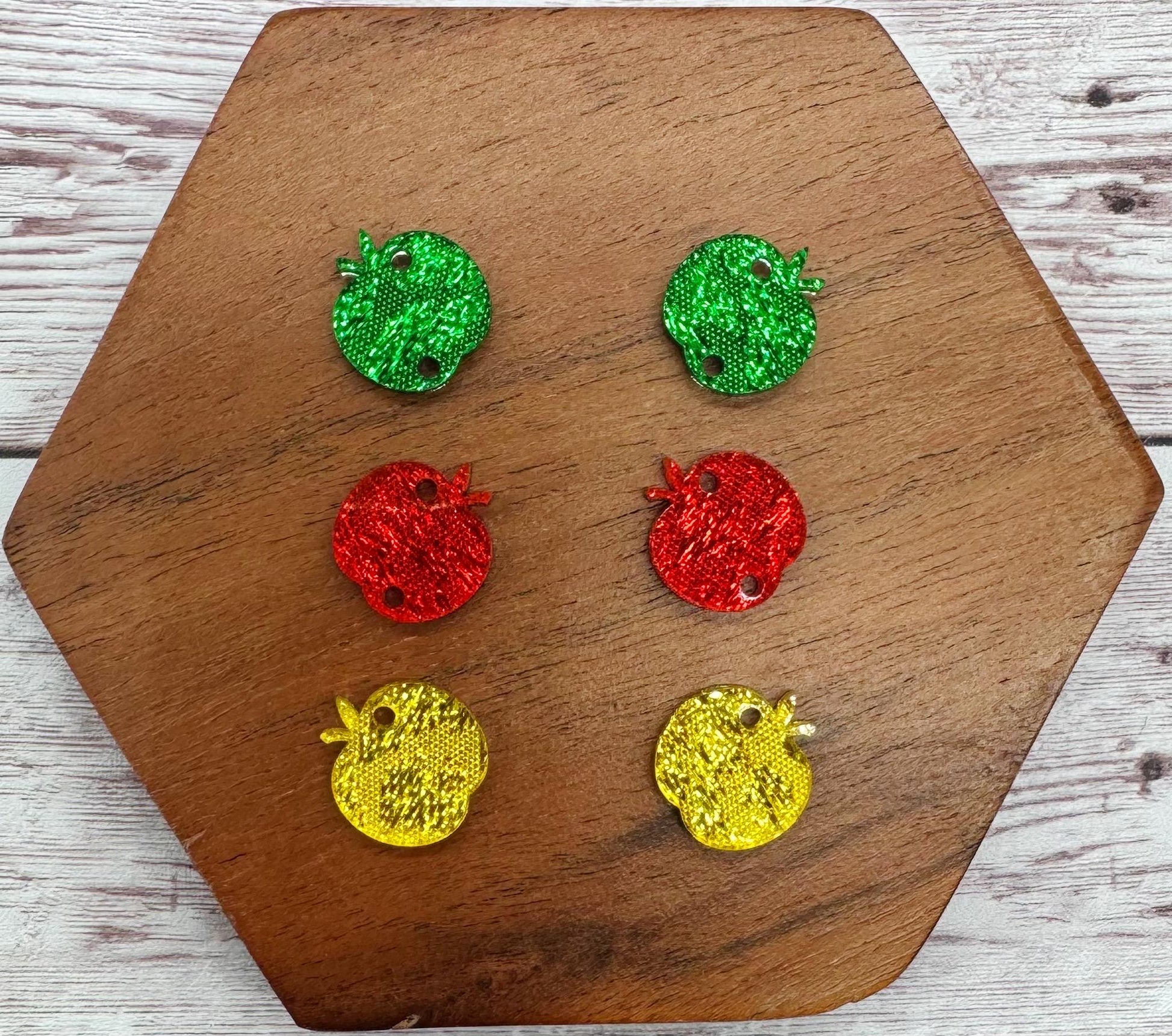 Linen Shimmer Acrylic Apple Trio Set Earring Blanks, Teacher, DIY Jewelry Making