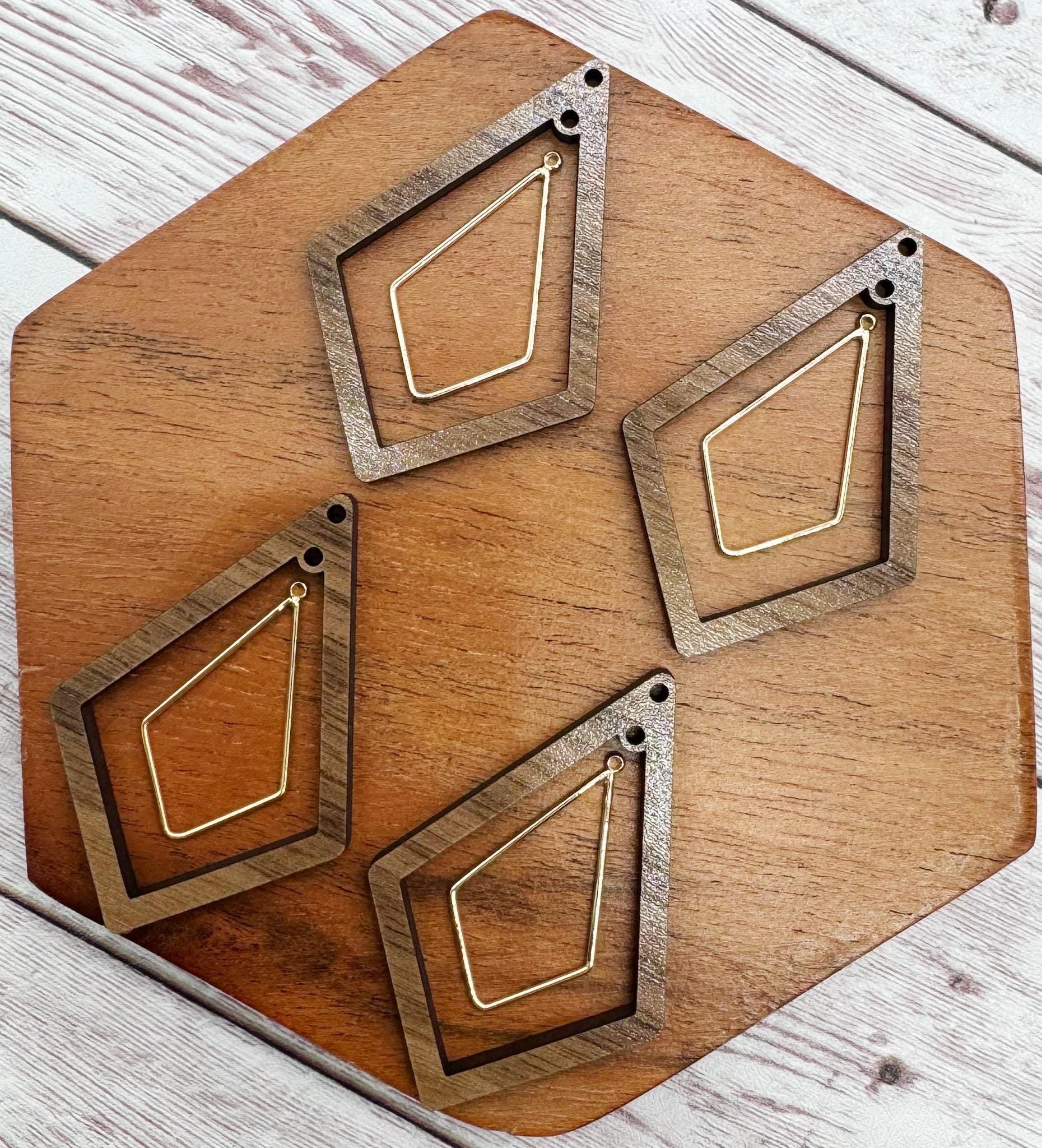 Finished Walnut Open Kite and 18k Gold Plated Kite Nesting Set Earring Blanks, DIY Jewelry Making