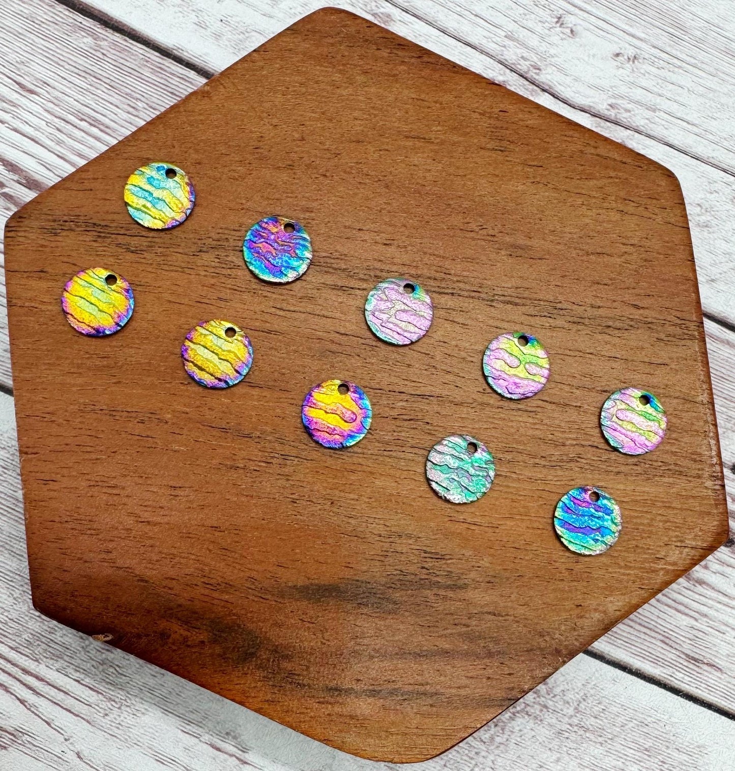 Set of 5 Pair Mini Stainless Steel Rainbow Textured Round Earring Charms, 10.5mm, Earring Findings, DIY Jewelry Making