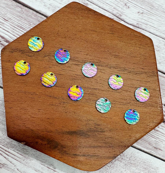 Set of 5 Pair Mini Stainless Steel Rainbow Textured Round Earring Charms, 10.5mm, Earring Findings, DIY Jewelry Making