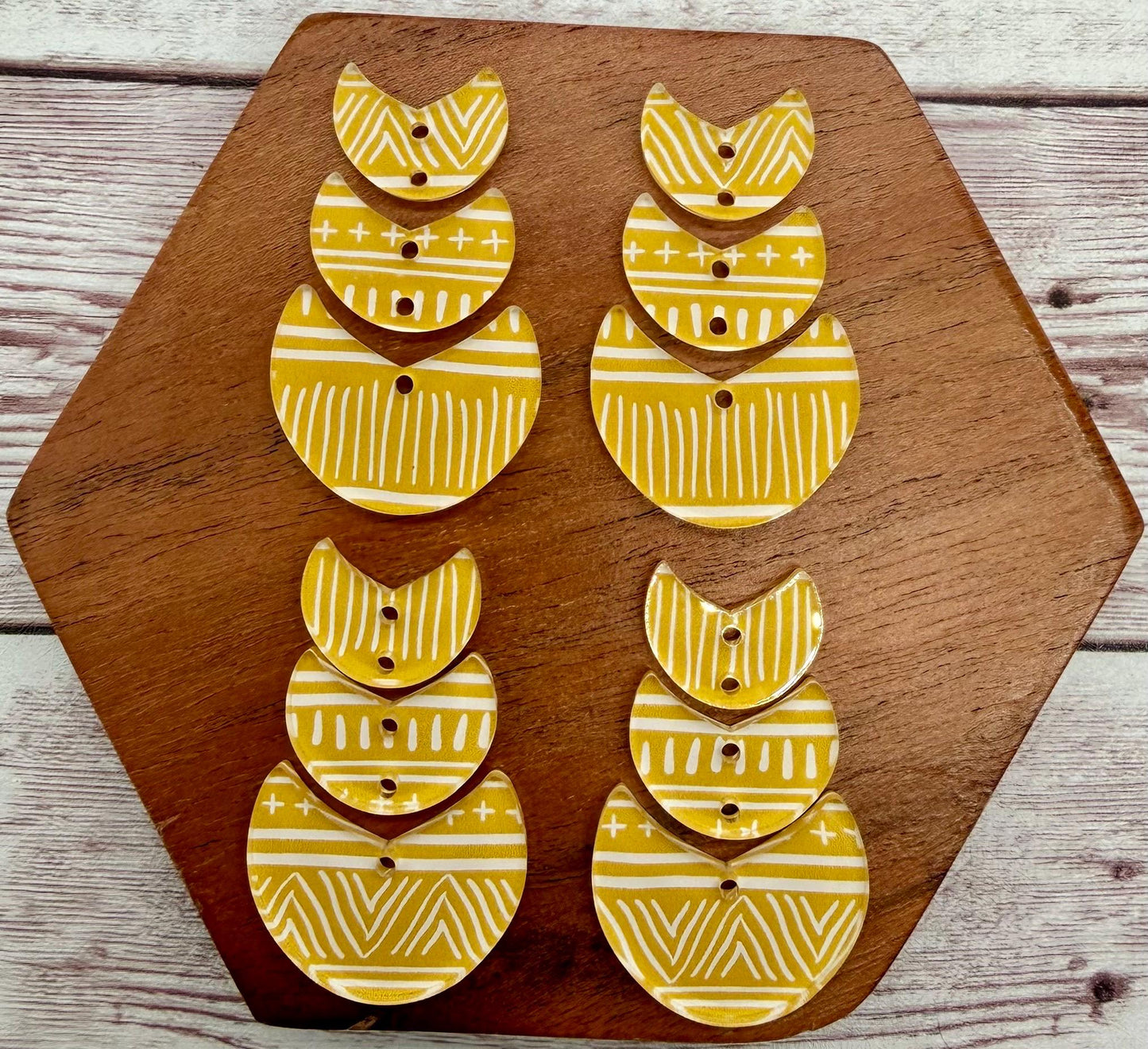 Mustard Tribal Print Acrylic Boho Trio Earring Blanks, DIY Jewelry Making