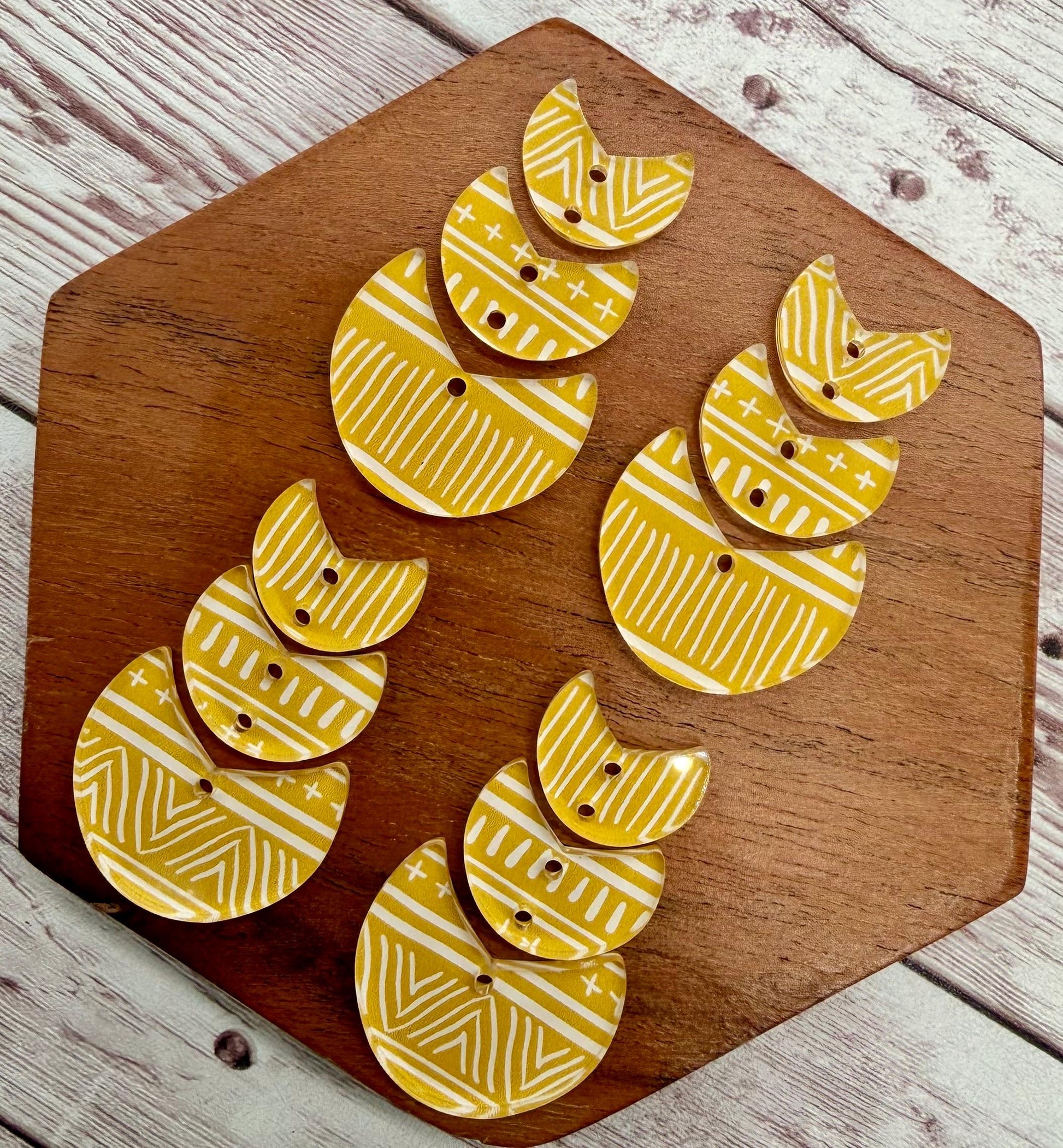 Mustard Tribal Print Acrylic Boho Trio Earring Blanks, DIY Jewelry Making