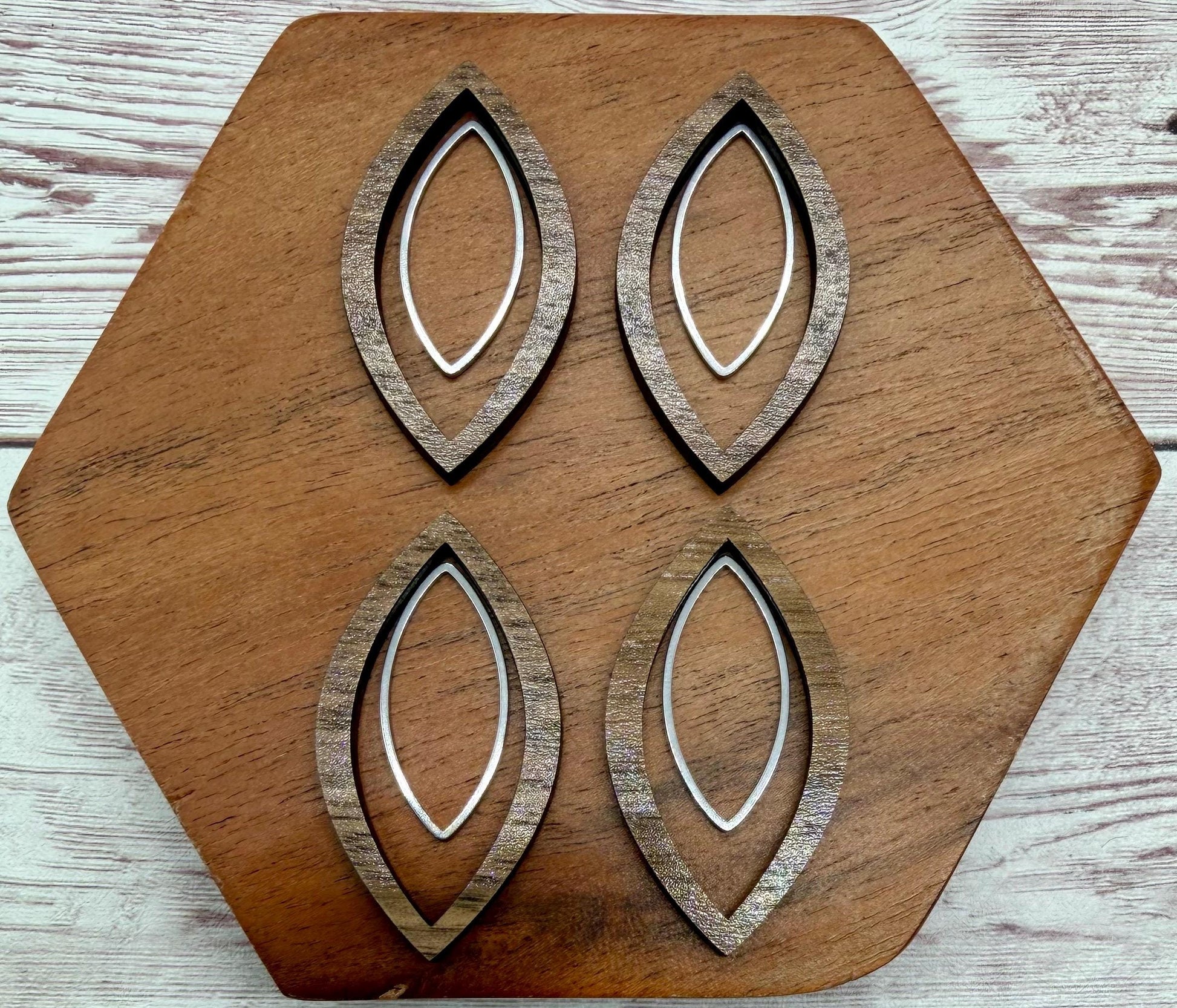 Finished Walnut Cat Eye and Silver Cat Eye Earring Blank Set, DIY Jewelry Making