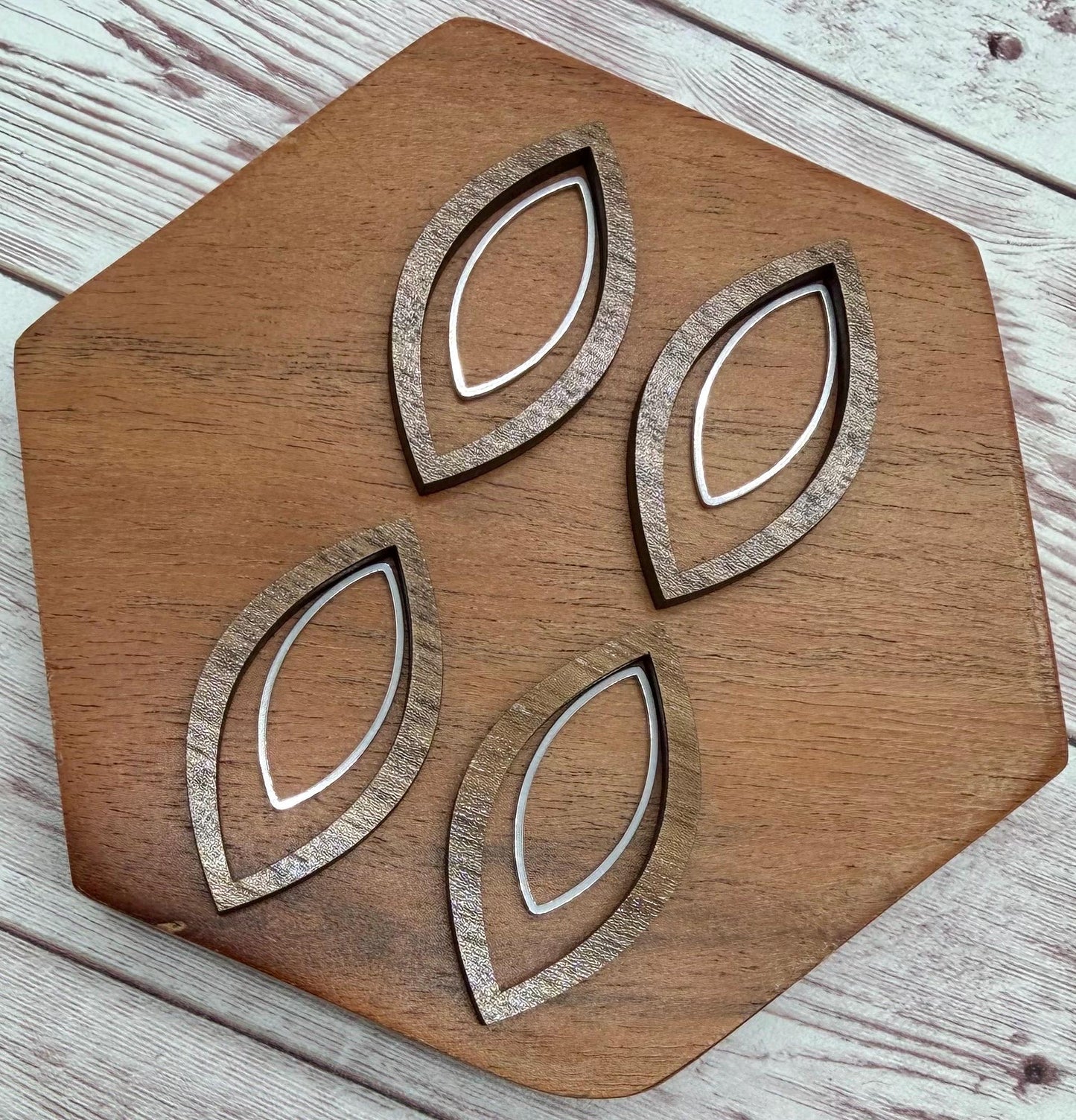 Finished Walnut Cat Eye and Silver Cat Eye Earring Blank Set, DIY Jewelry Making