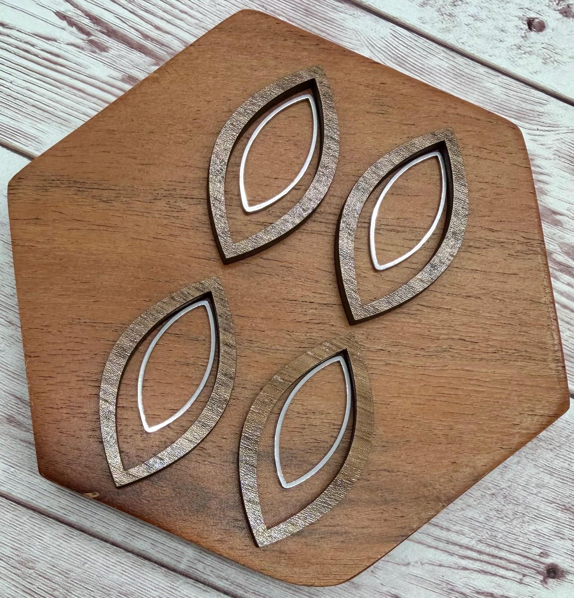 Finished Walnut Cat Eye and Silver Cat Eye Earring Blank Set, DIY Jewelry Making
