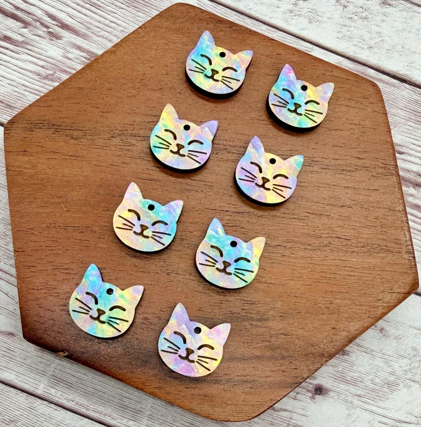Set of 4 Pair Multicolor Engraved Mini Cat Dangle Earring Blanks, DIY Jewelry Making