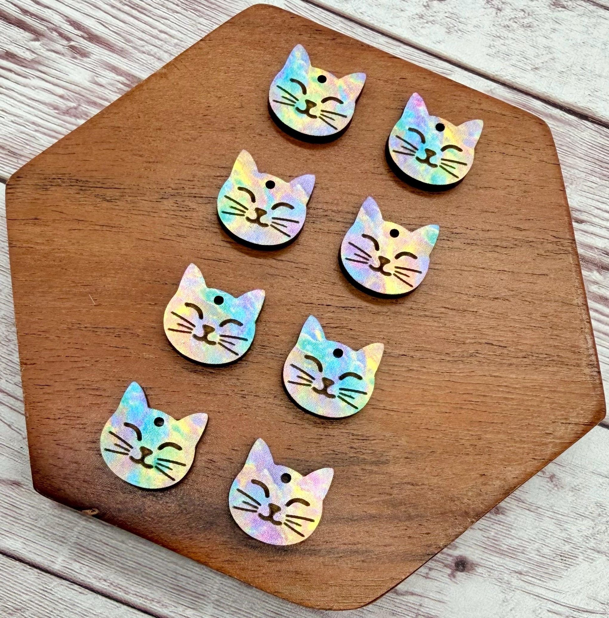 Set of 4 Pair Multicolor Engraved Mini Cat Dangle Earring Blanks, DIY Jewelry Making