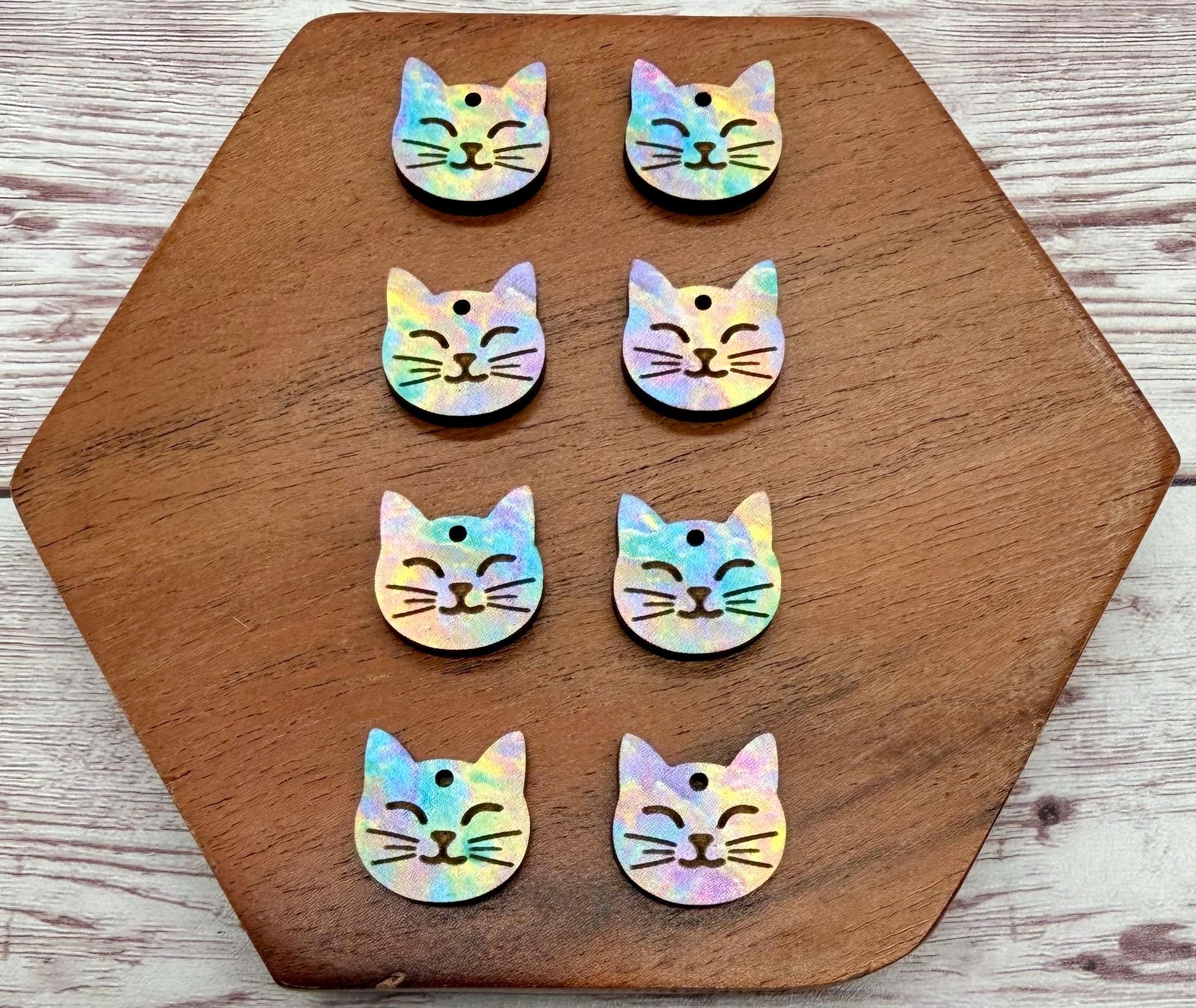 Set of 4 Pair Multicolor Engraved Mini Cat Dangle Earring Blanks, DIY Jewelry Making