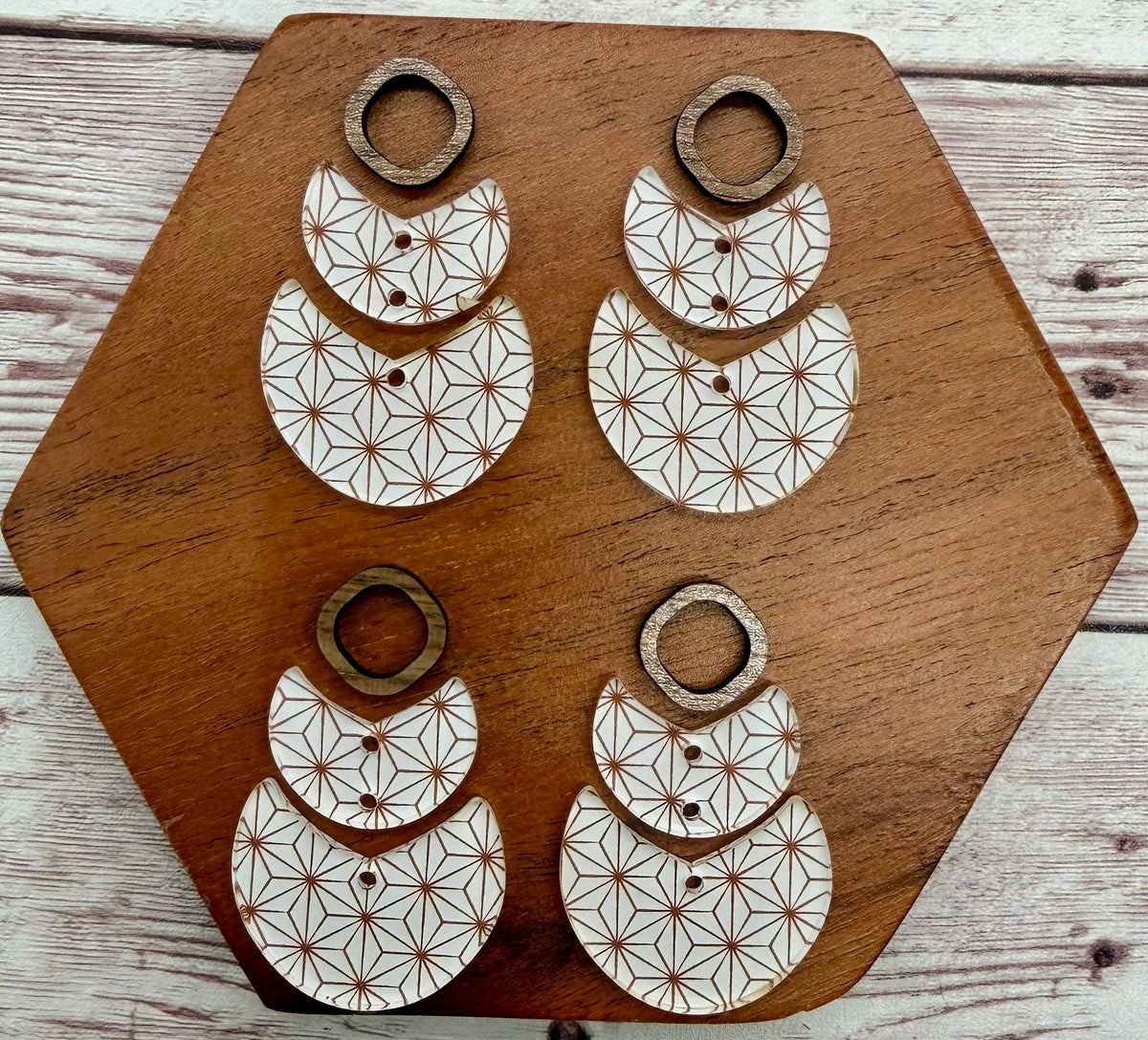 White Print Acrylic Boho Trio Earring Blanks, DIY Jewelry Making