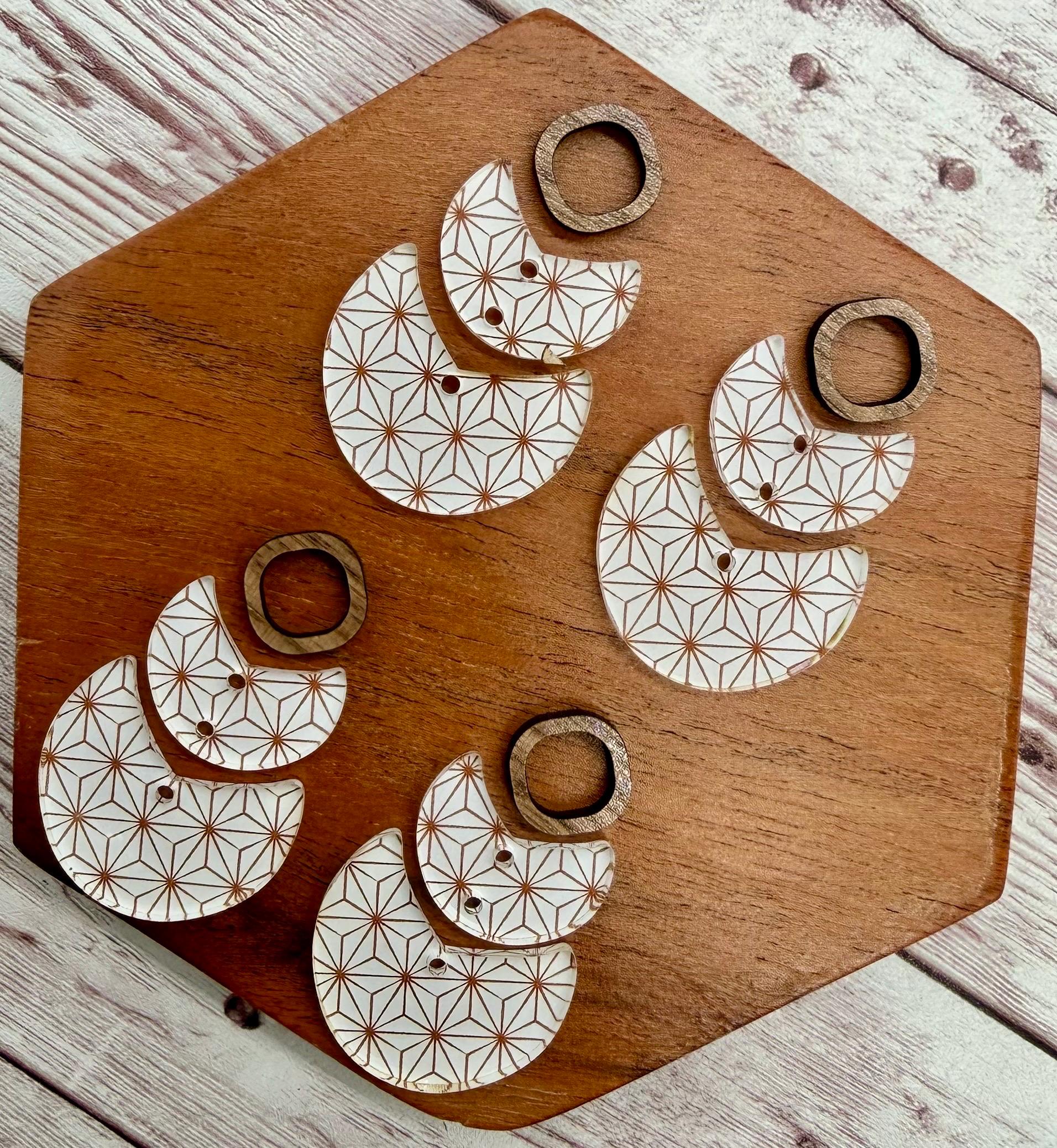 White Print Acrylic Boho Trio Earring Blanks, DIY Jewelry Making