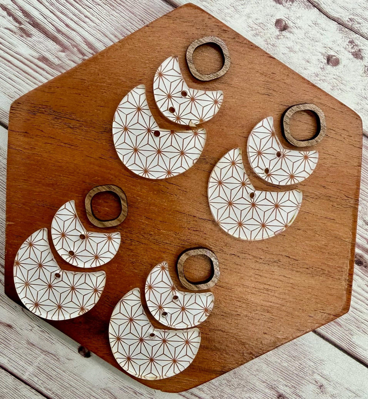 White Print Acrylic Boho Trio Earring Blanks, DIY Jewelry Making