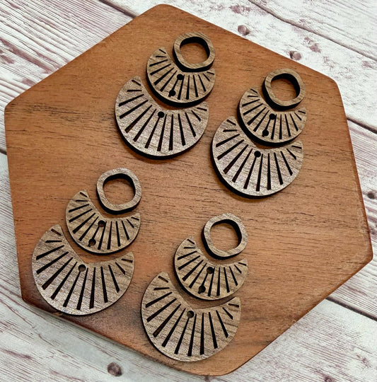 Finished Walnut Engraved Boho Trio Earring Blanks, DIY Jewelry Making