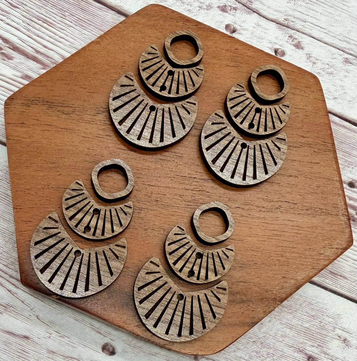 Finished Walnut Engraved Boho Trio Earring Blanks, DIY Jewelry Making