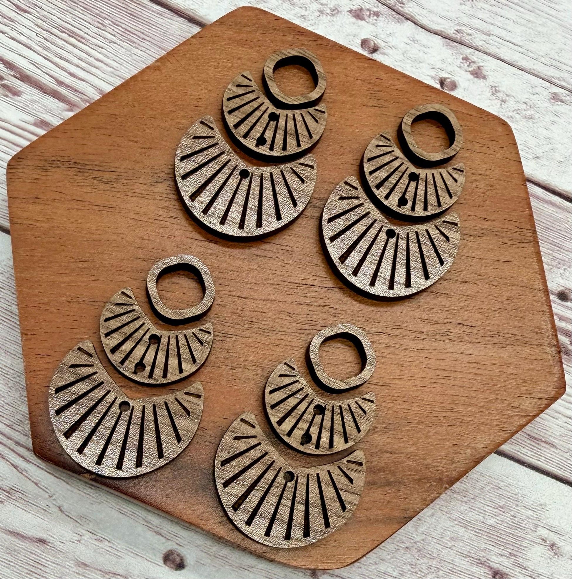 Finished Walnut Engraved Boho Trio Earring Blanks, DIY Jewelry Making