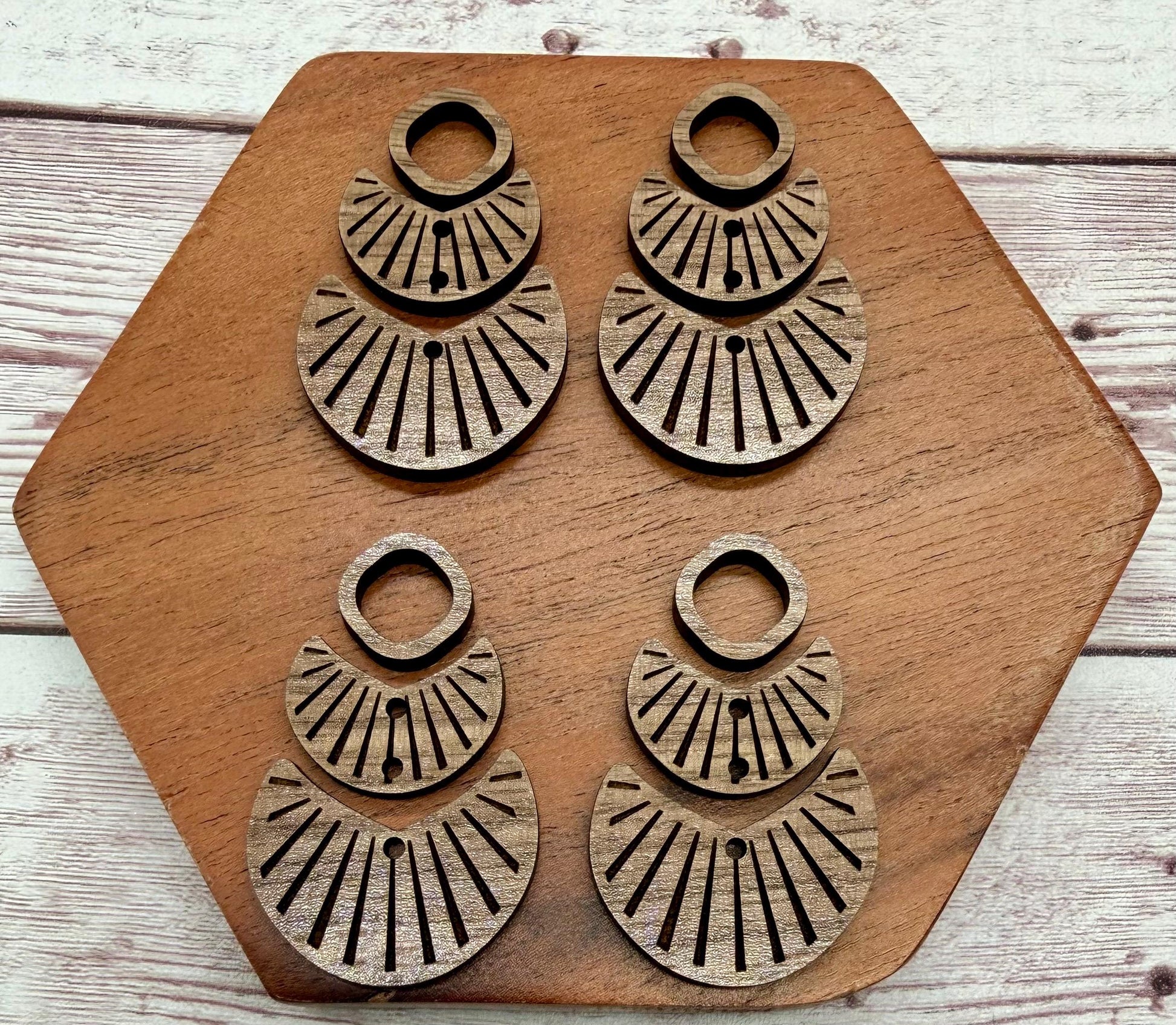 Finished Walnut Engraved Boho Trio Earring Blanks, DIY Jewelry Making