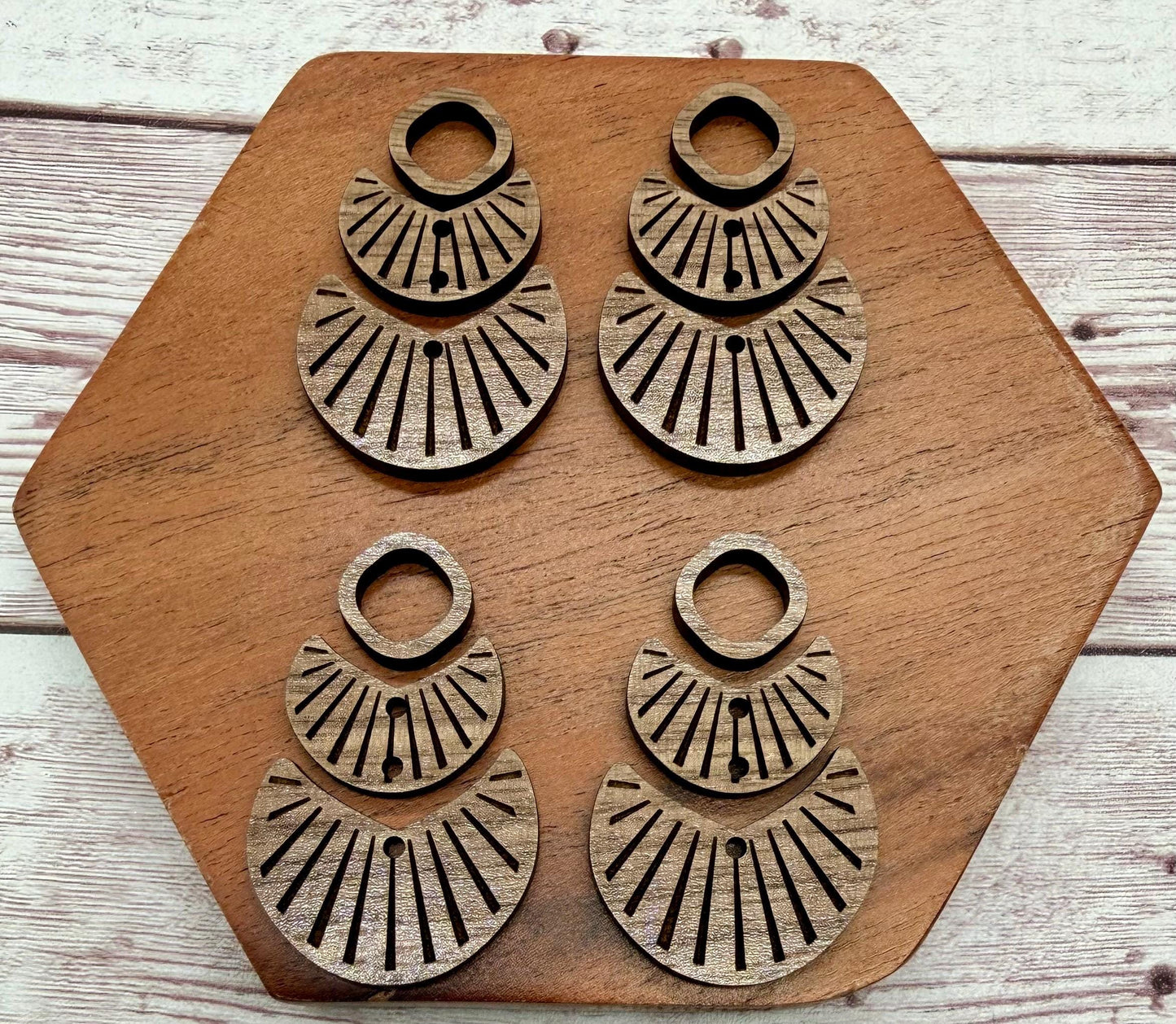 Finished Walnut Engraved Boho Trio Earring Blanks, DIY Jewelry Making