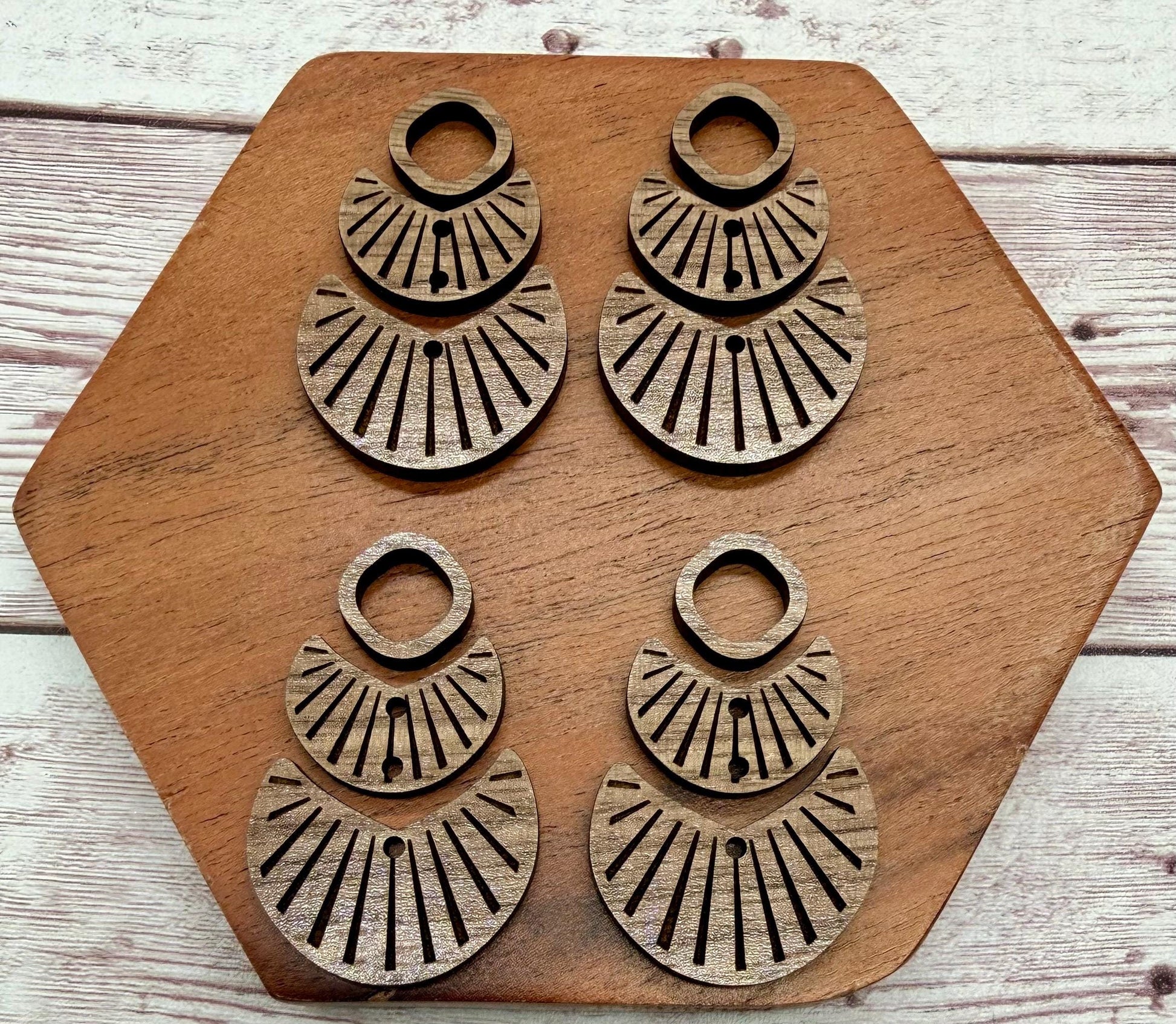 Finished Walnut Engraved Boho Trio Earring Blanks, DIY Jewelry Making