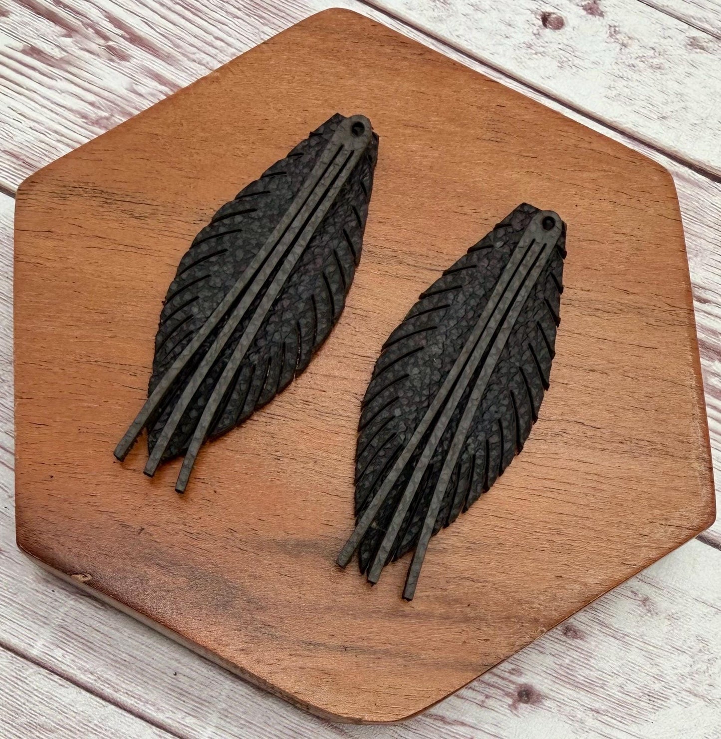 Layered Black and Grey Fringe Vegetable Tanned Leather Set, Earring Blanks, DIY Jewelry Making
